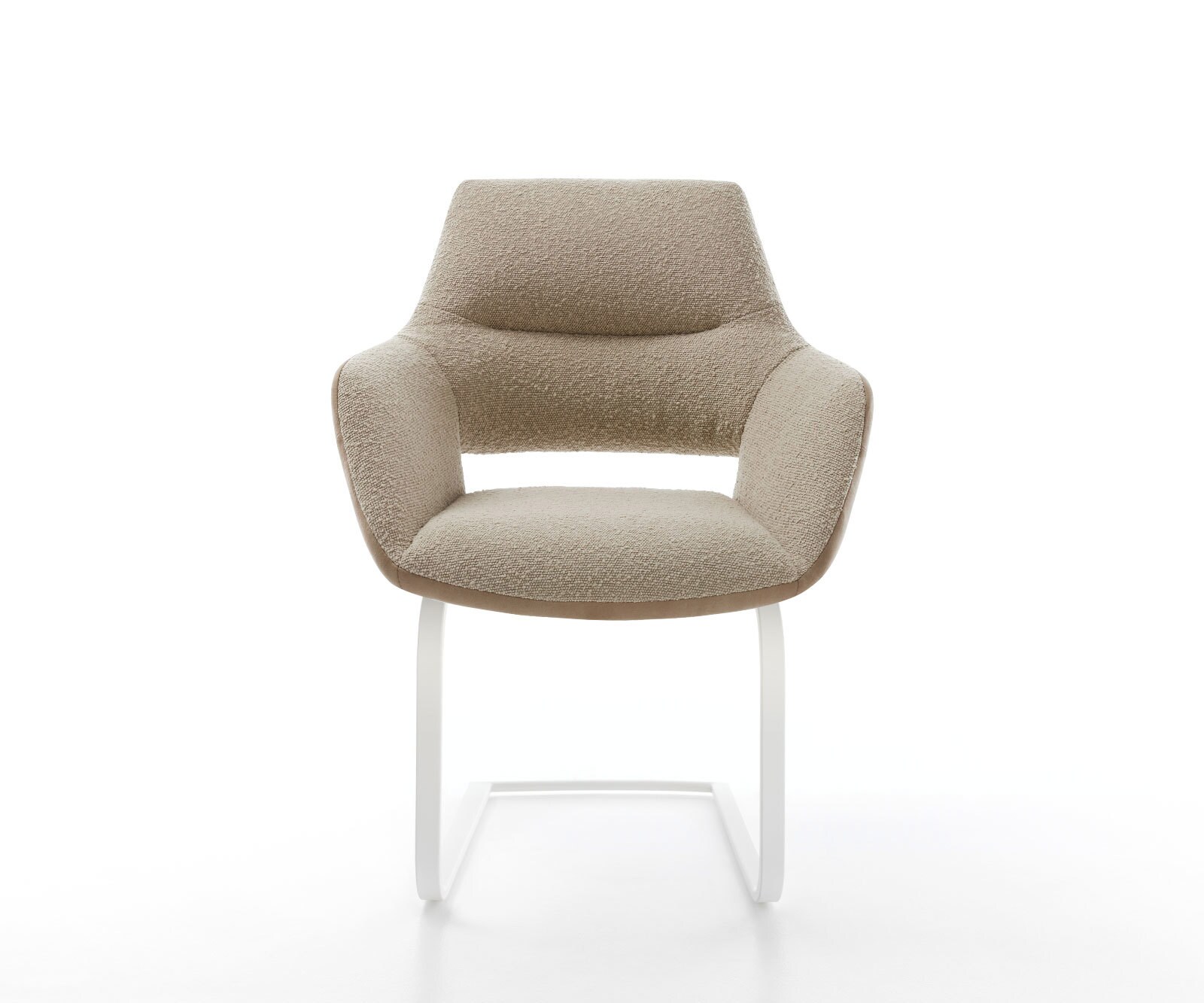 Cantilever Yago-Flex avec accoudoirs tissu mixte couleur boue pied cantilever plat blanc ressorts ensachés 1 Cantilever Yago-Flex avec accoudoirs tissu mixte couleur boue pied cantilever plat blanc ressorts ensachés 1