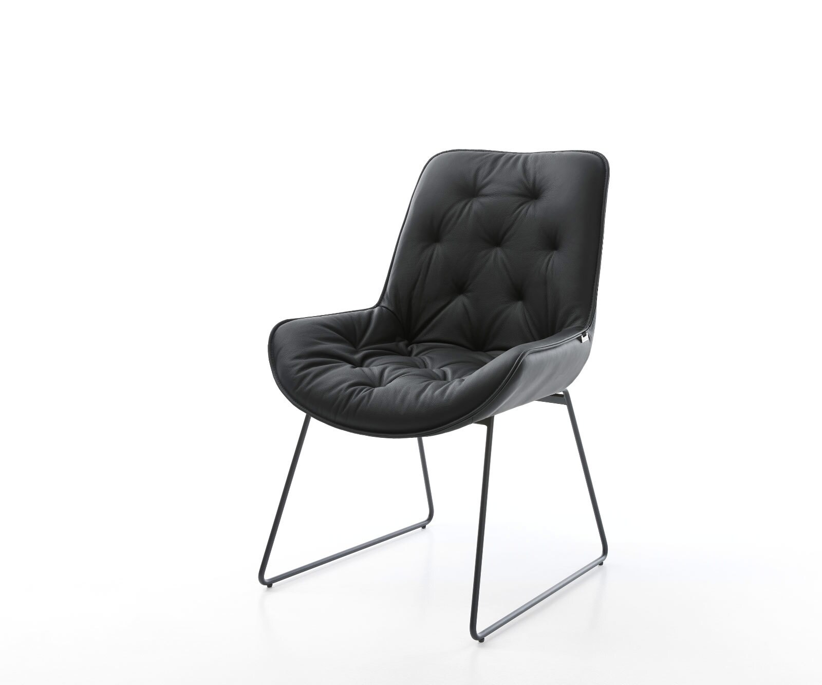 Chaise-de-salle-à-manger Taimi-Flex cuir de vache noir pied trapèze noir