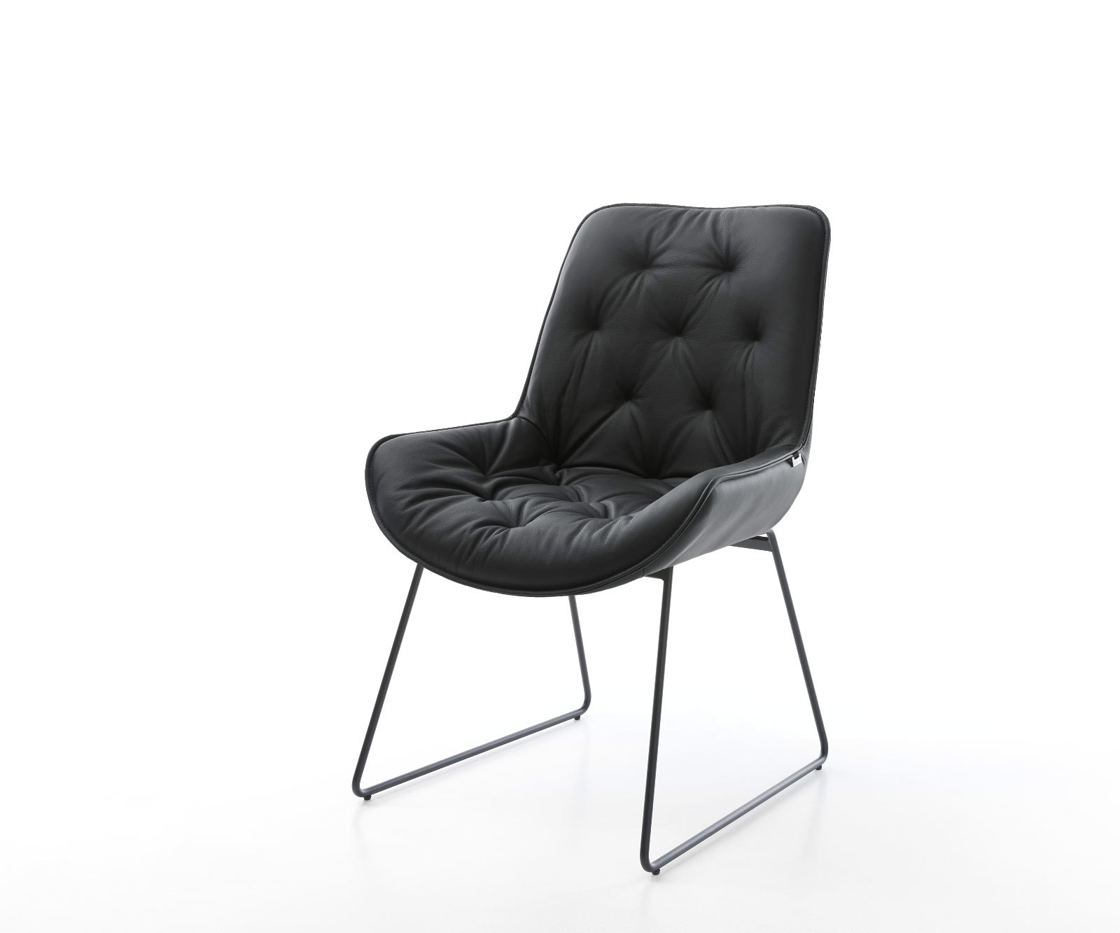 Chaise-de-salle-à-manger Taimi-Flex cuir de vache noir pied trapèze noir Chaise-de-salle-à-manger Taimi-Flex cuir de vache noir pied trapèze noir