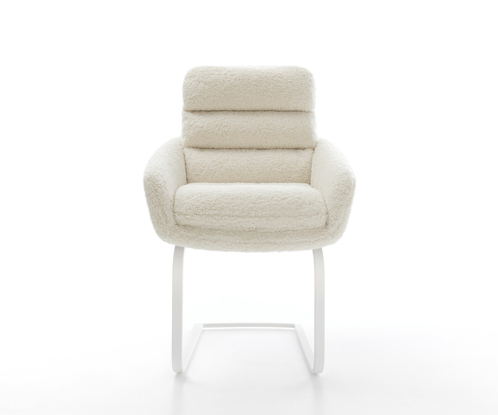 Cantilever Abelia-Flex avec accoudoirs tissu teddy beige pied cantilever plat blanc 2