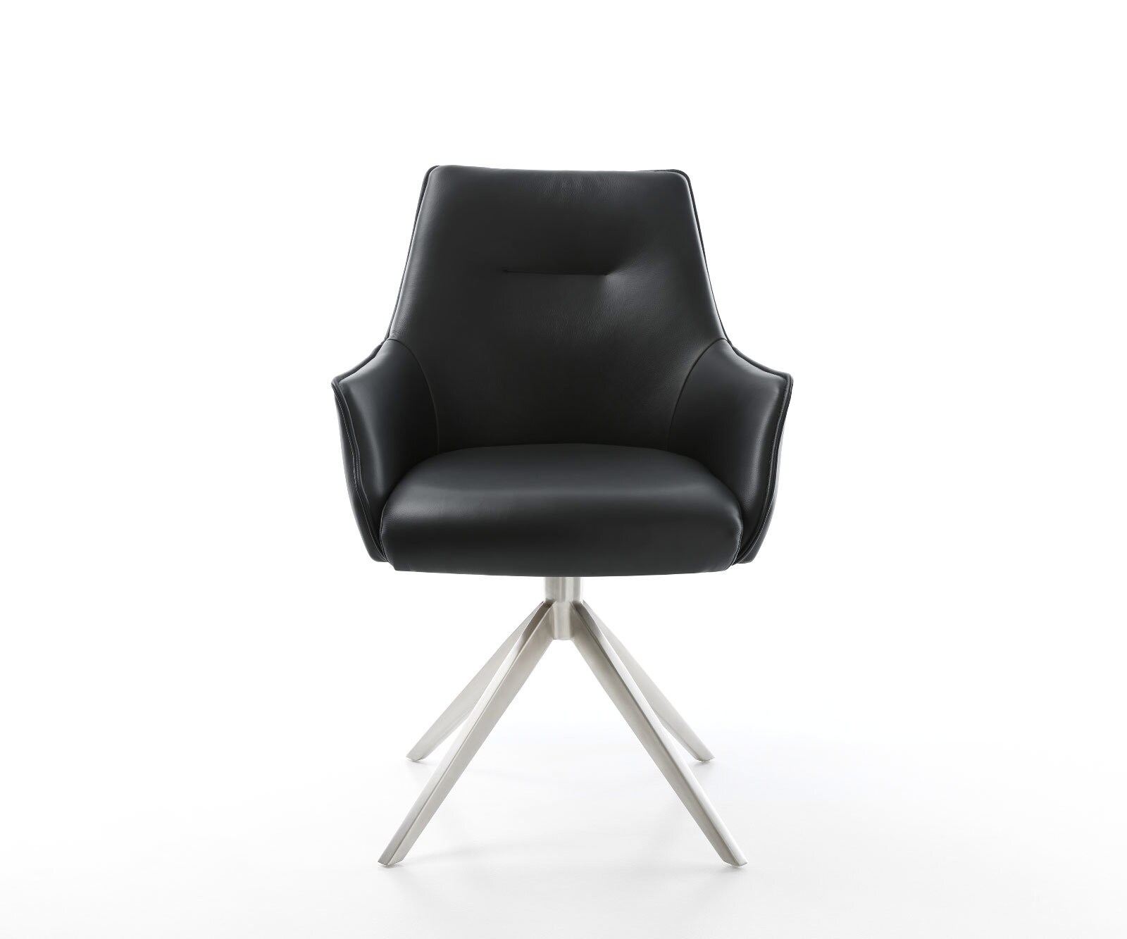 Chaise-pivotante Alja-Flex cuir de vache noir pied croisé large acier inoxydable brossé pivotement sur 360° fonction bascule ressorts ensachés 1