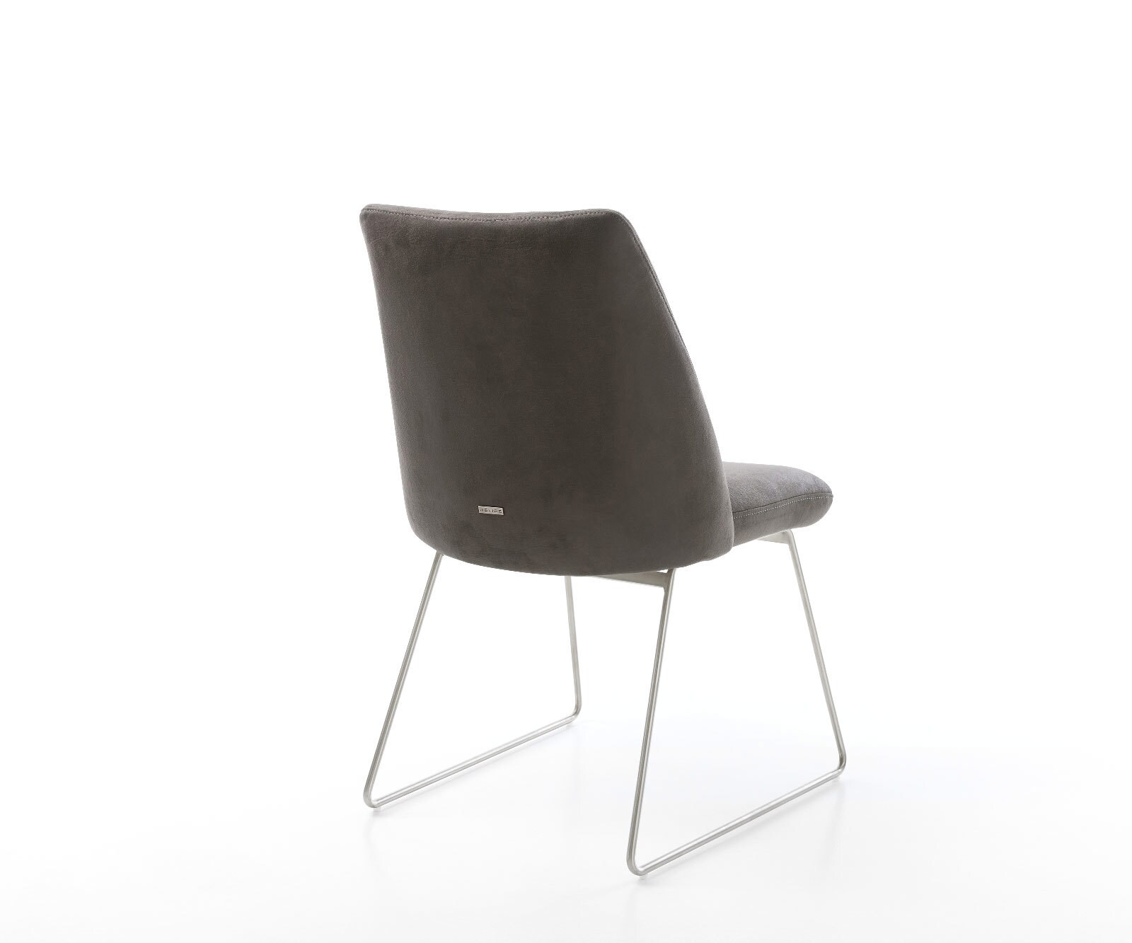 Chaise-de-salle-à-manger Elso-Flex microvelours anthracite vintage pied trapèze acier inoxydable brossé ressorts ensachés 5