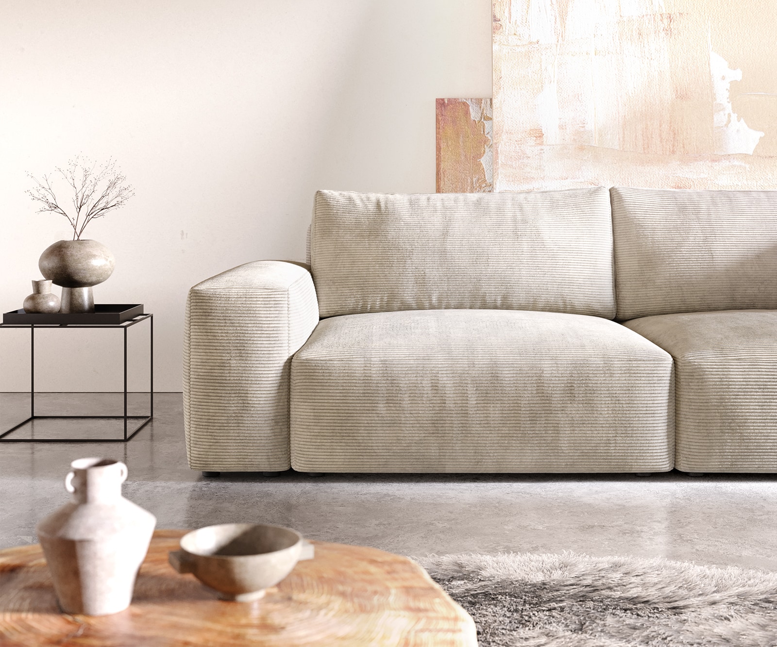 Grand-canapé Lanzo XL 270x130 cm Velours côtelé Beige 4 Grand-canapé Lanzo XL 270x130 cm Velours côtelé Beige 4