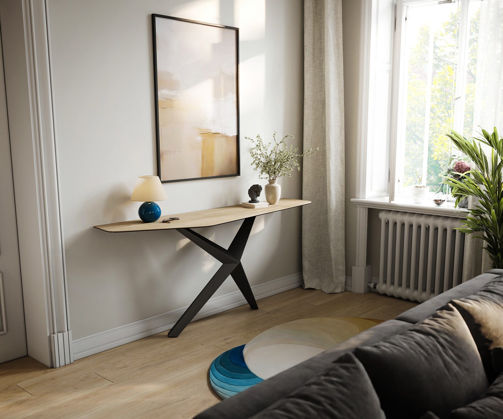 Console Edge Polygonal 180x50 cm Céramique Laminam® Sabbia Eichefarbig Zentharo Métal Noir 7