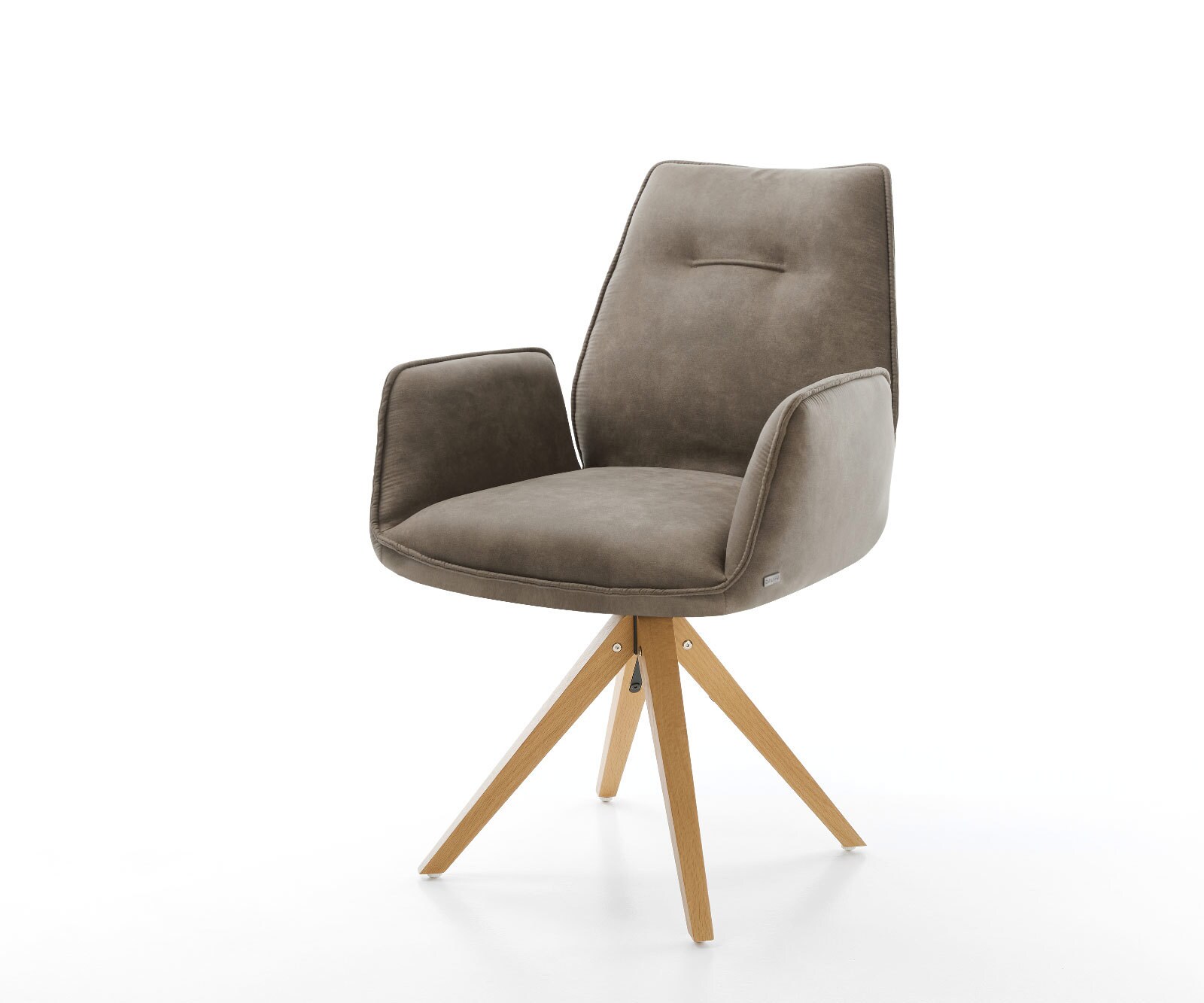 Chaise-de-salle-à-manger Zoa-Flex microvelours taupe vintage pied en bois angulaire naturel ressorts ensachés