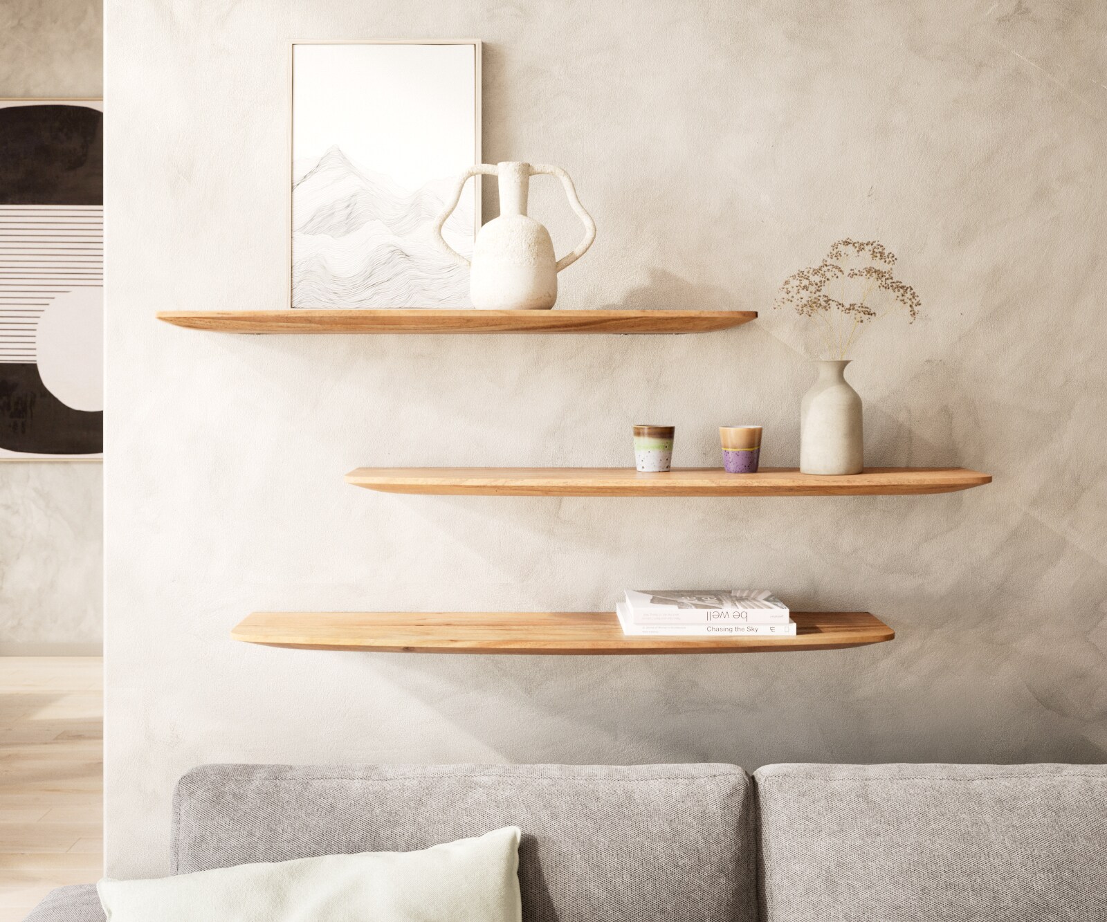 Étagère murale Edge 145 cm acacia naturel bord suisse massif 5