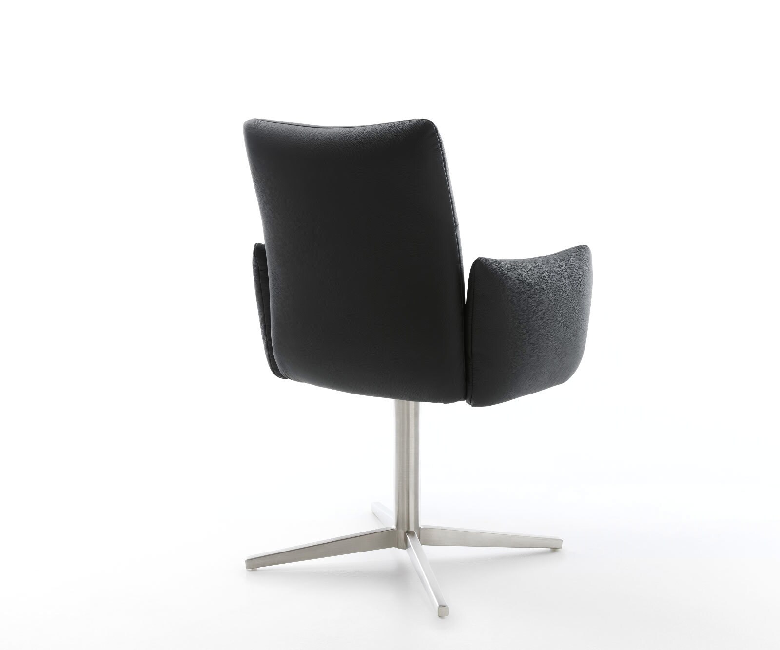 Chaise-pivotante Jova-Flex avec accoudoirs cuir de vache noir pied de chaise 4 branches acier inoxydable brossé pivotement sur 360° ressorts ensachés 4