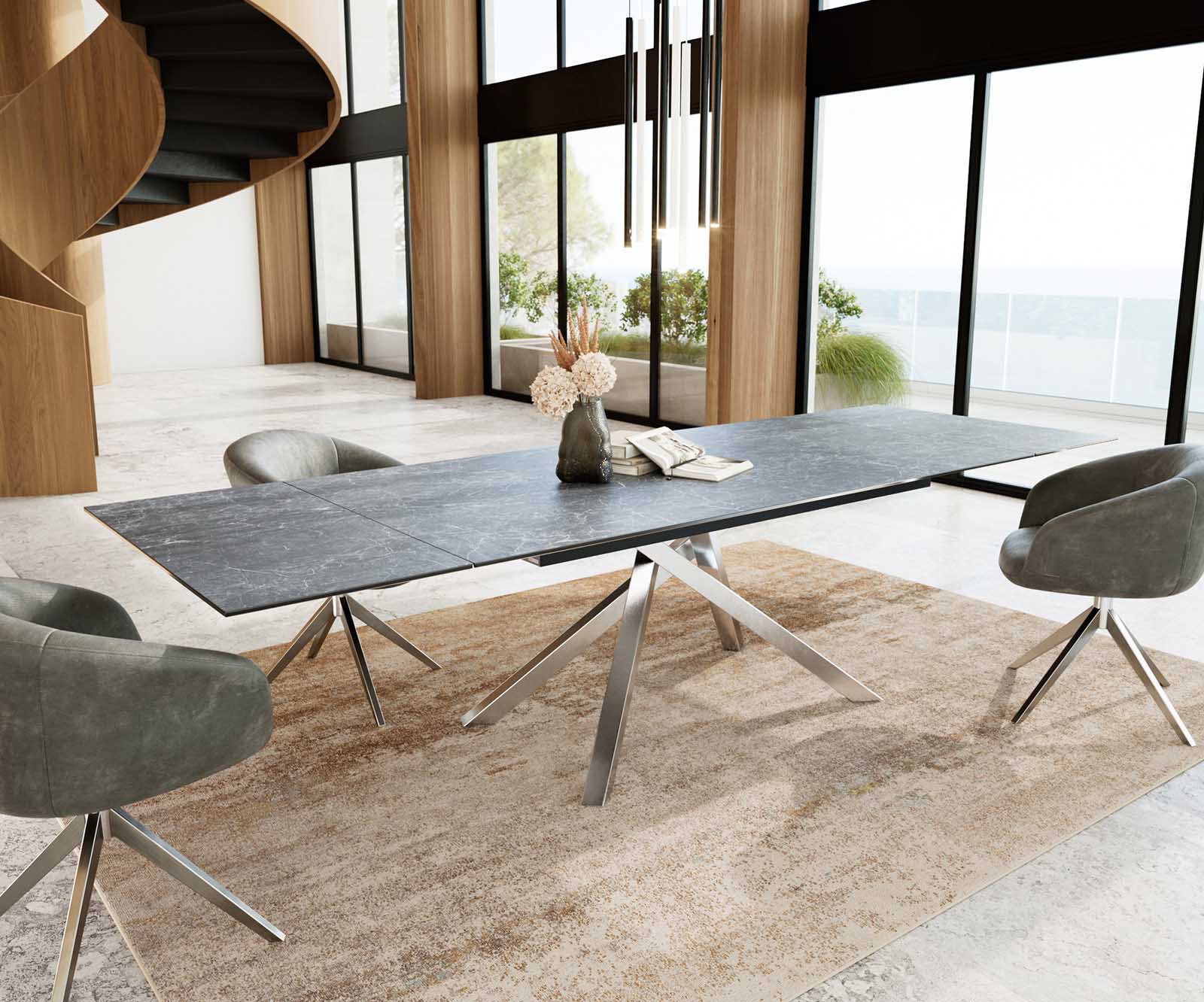 Table à manger Edge 200-300x100 céramique Laminam®Nero Greco gris cadre croisé rectangulaire acier inoxydable extensible 5 Table à manger Edge 200-300x100 céramique Laminam®Nero Greco gris cadre croisé rectangulaire acier inoxydable extensible 5