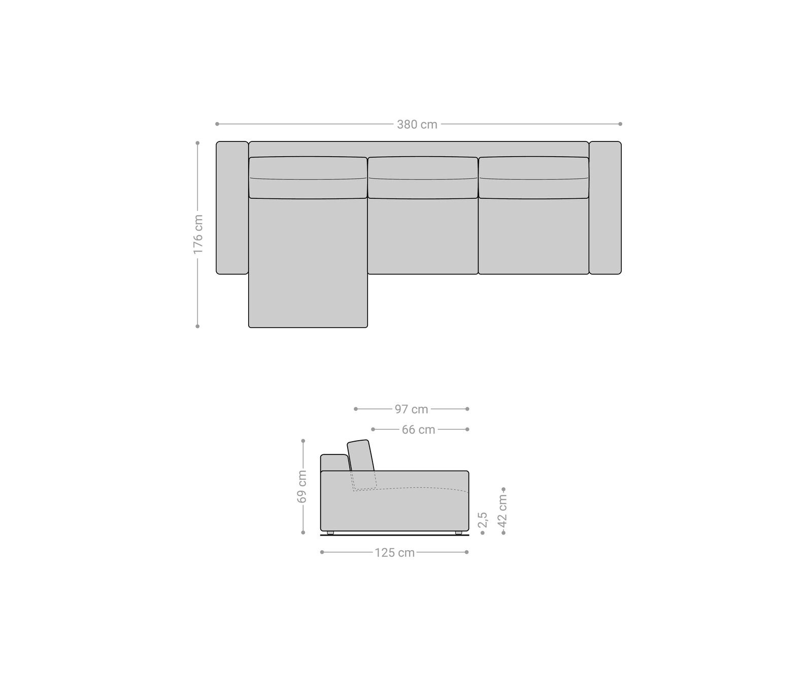 Canapé d'angle Lanzo XL 380x180 cm Imitation cuir Vintage Anthracite Recamière variable 5