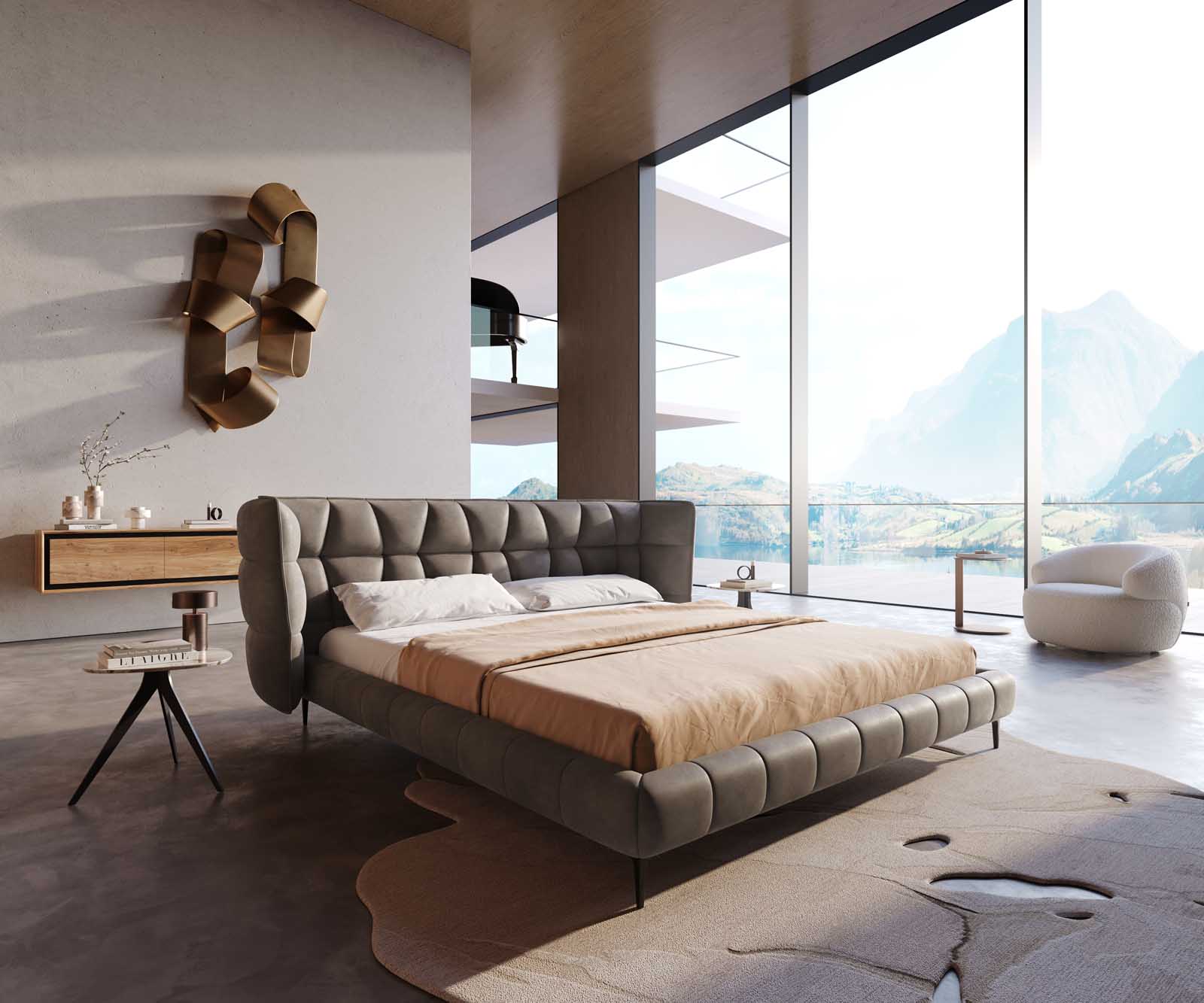 Sommier  rembourré Capujo 180x200 cm microfibre taupe vintage Sommier  rembourré Capujo 180x200 cm microfibre taupe vintage