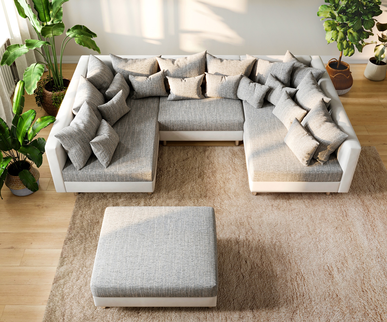 Canapé Clovis blanc gris clair canapé modulaire tabouret 4 Canapé Clovis blanc gris clair canapé modulaire tabouret 4