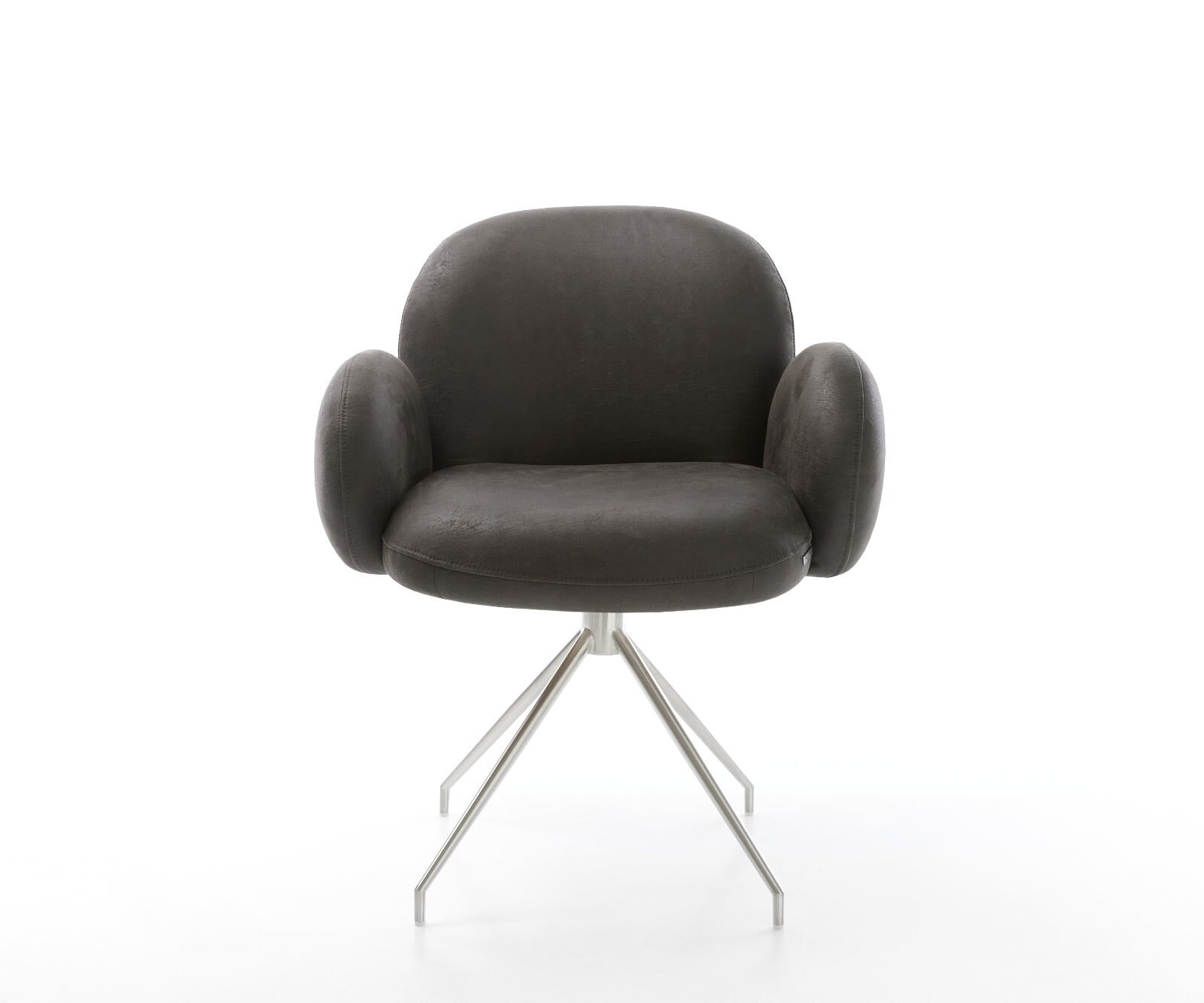 Chaise-pivotante Nube-Flex avec accoudoirs microvelours anthracite vintage pied croisé conique acier inoxydable brossé pivotement sur 180° ressorts ensachés 1 Chaise-pivotante Nube-Flex avec accoudoirs microvelours anthracite vintage pied croisé conique acier inoxydable brossé pivotement sur 180° ressorts ensachés 1