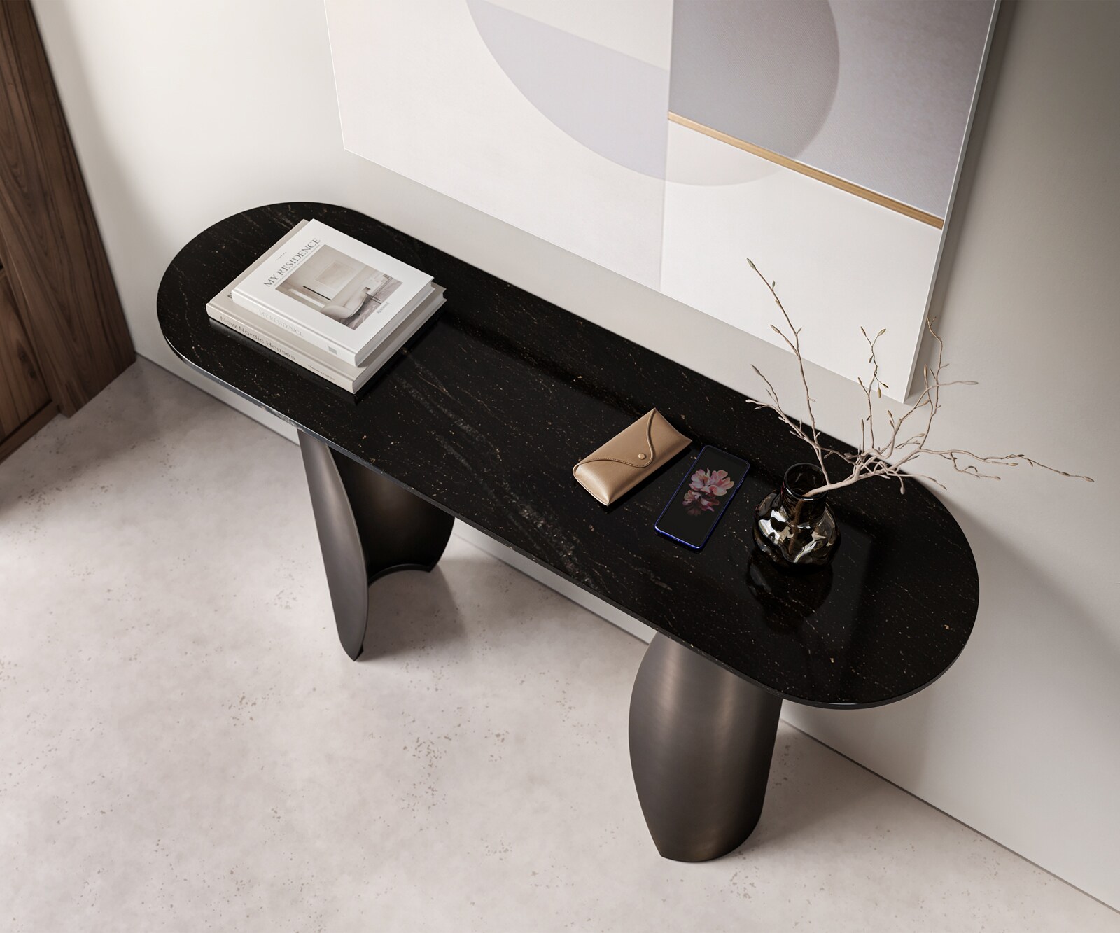Console Solena 135x40 cm marbre noir argenté métal Black Antique 3