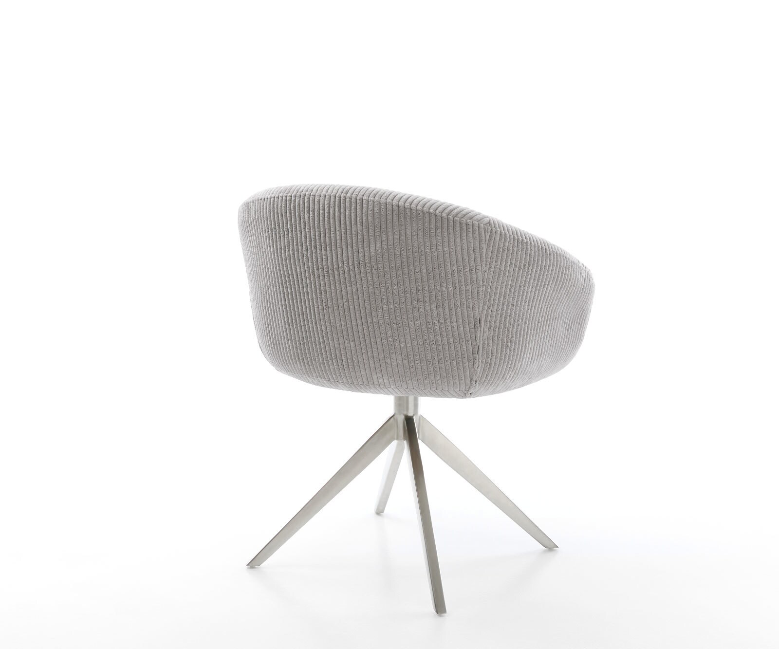 Chaise-pivotante Vinka-Flex côtelé gris argenté pied croisé large acier inoxydable brossé pivotement sur 360° fonction bascule ressorts ensachés 4