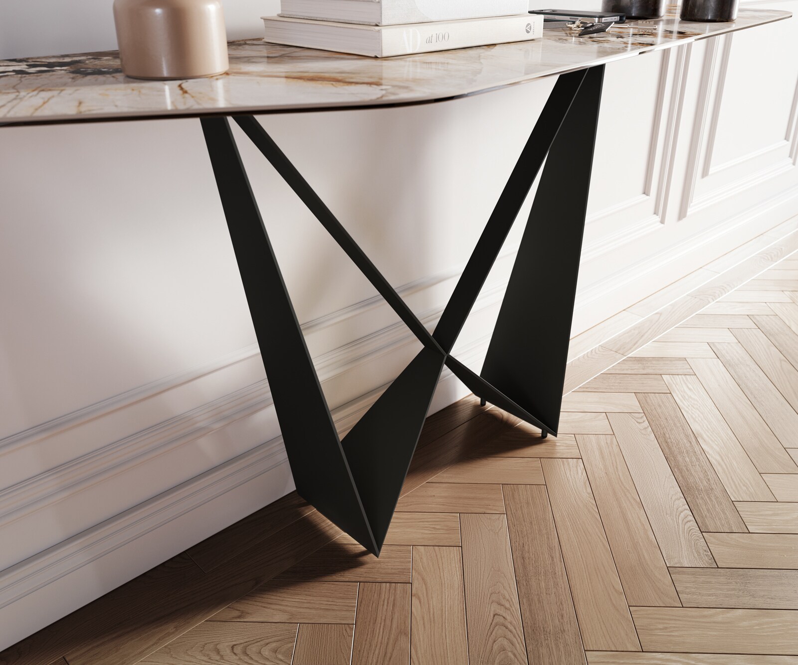 Console Edge Polygonal 180x50 cm Céramique Patagonia Poliert Spios Métal Noir 6
