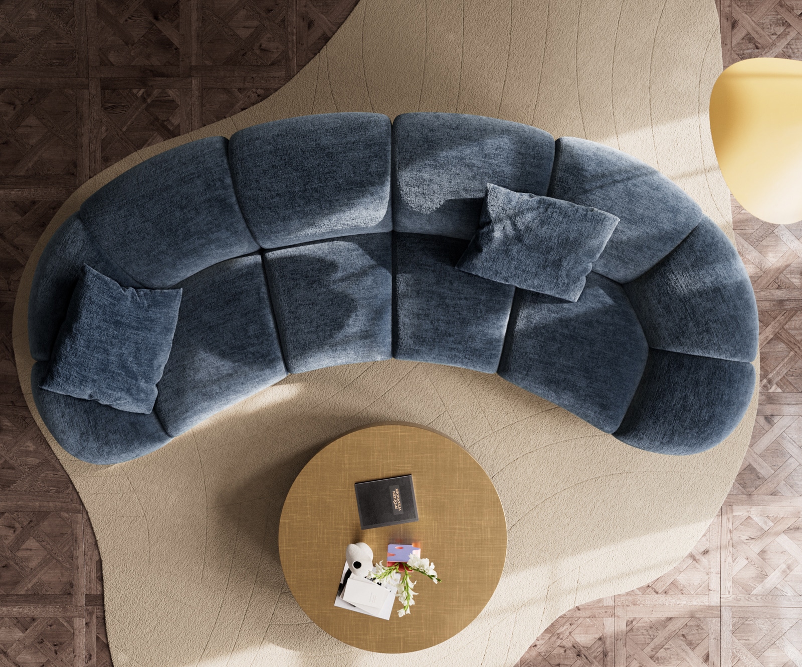 Grand canapé Lunna 360x175 cm chenille bleu 2 coussins 8