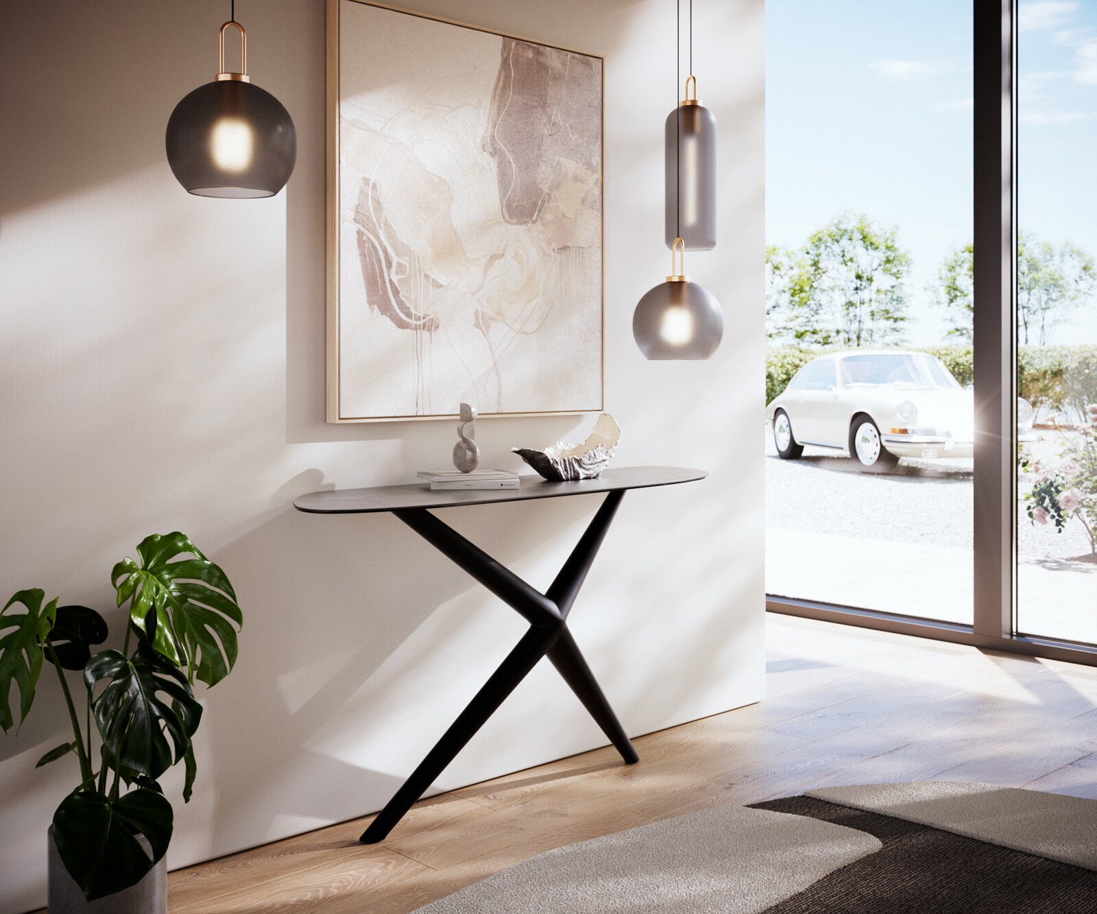 Table console Edge Organique 140x40 cm Céramique Béton Gris Estelo Métal Noir 6