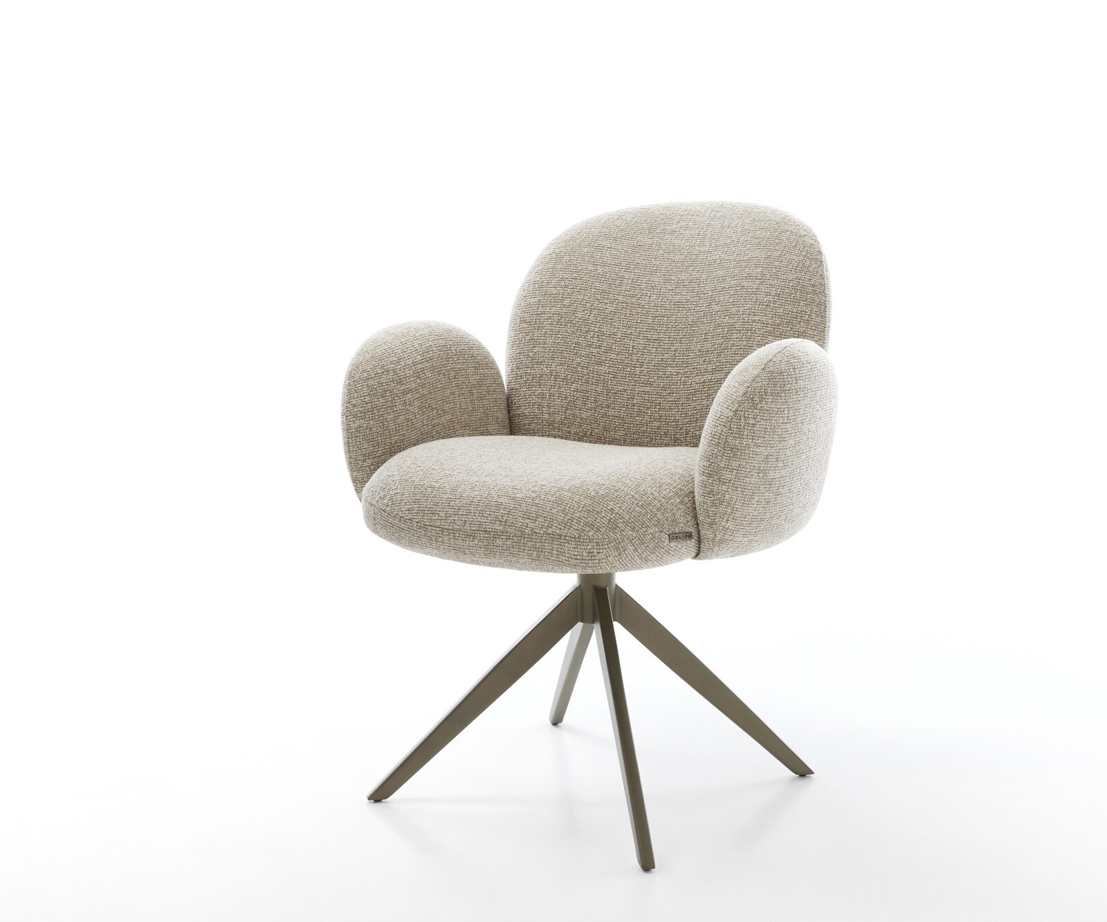 Chaise-pivotante Nube-Flex avec accoudoirs tissu tissé doux beige pied croisé large aspect titane pivotement sur 360° fonction bascule resorts ensachés 1