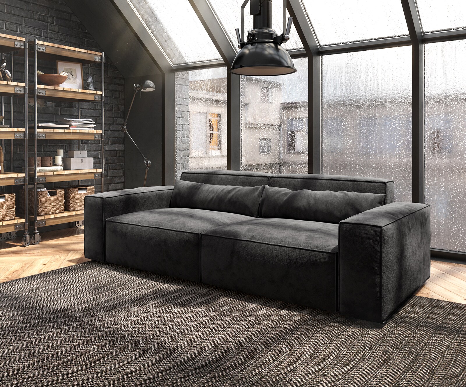 Grand Canapé Sirpio 230x95 cm Microfibre Noir