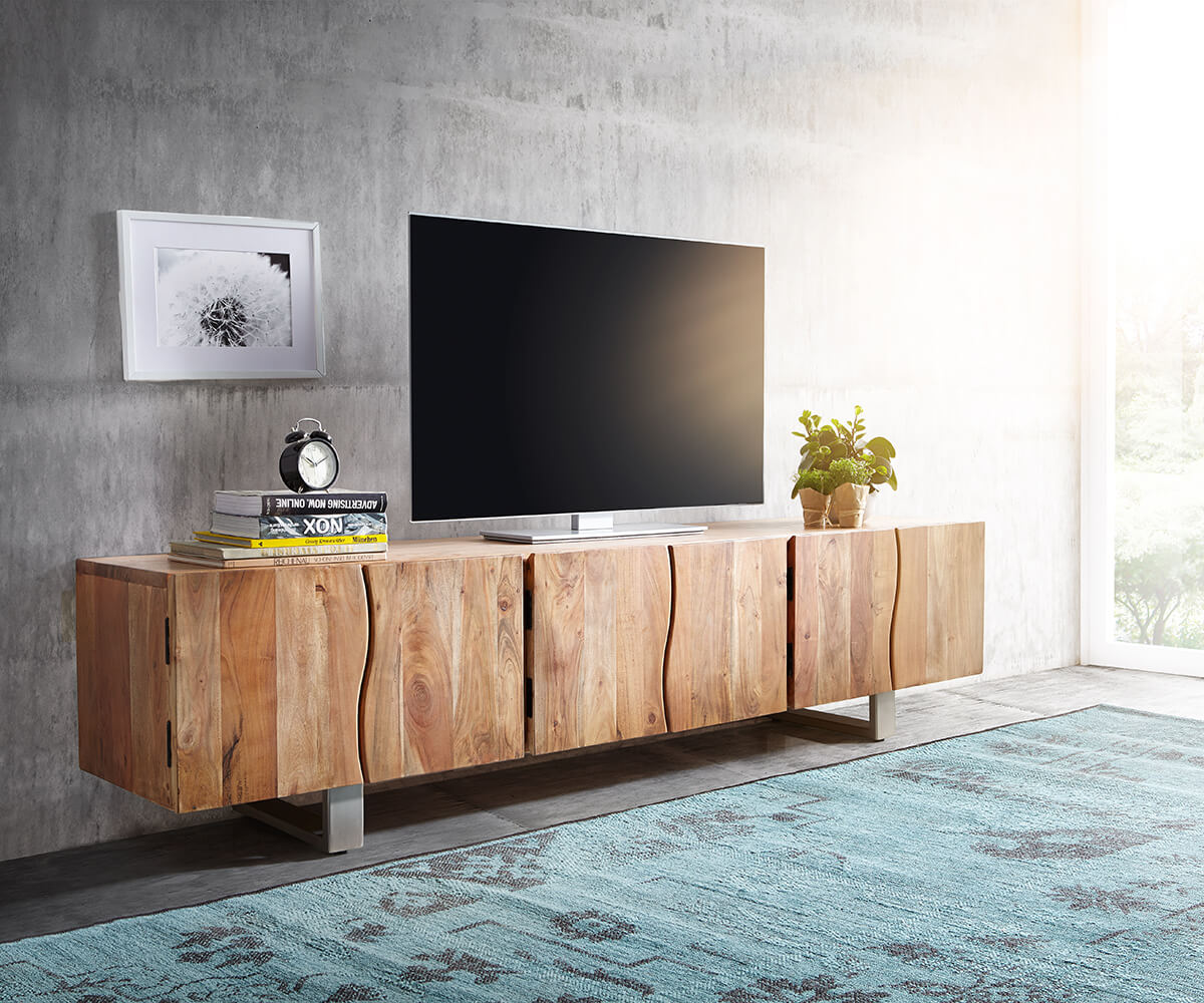 Table-TV Live-Edge Meuble-TV 220 cm 6 portes en bordure d'arbre