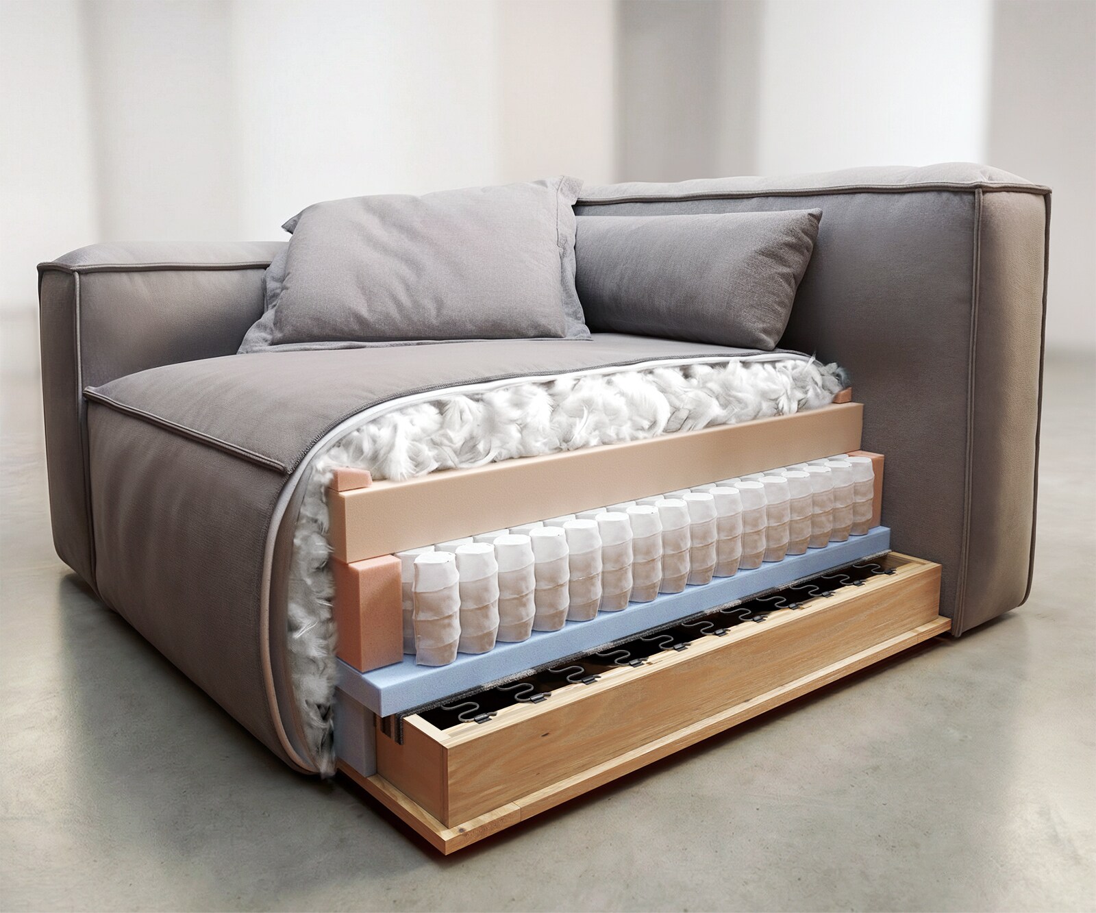 Canapé d'angle Freestyle 310x200 cm Tissu tissé doux Beige couture passepoilée 9