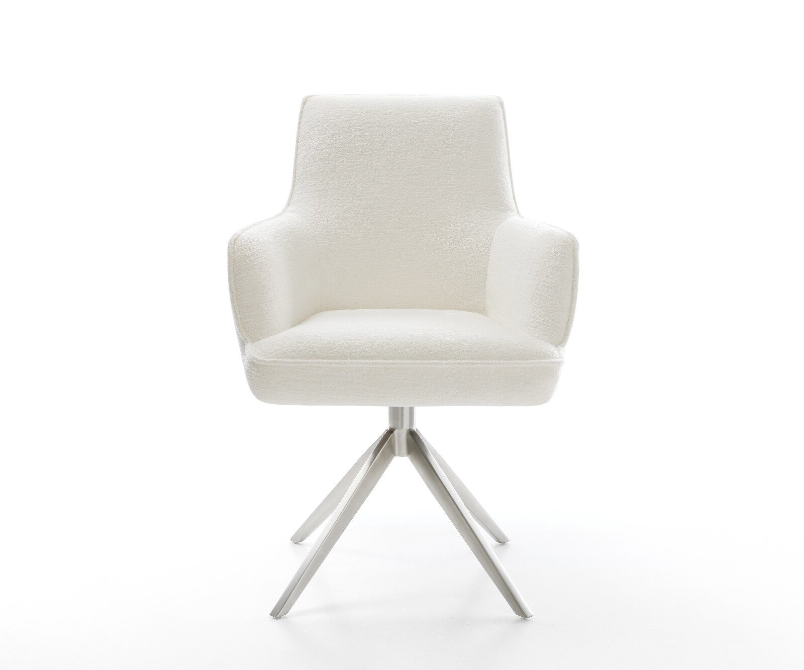 Chaise-pivotante Heira-Flex avec accoudoirs bouclé doux beige pied croisé large acier inoxydable pivotement sur 360° fonction bascule resorts ensachés 2