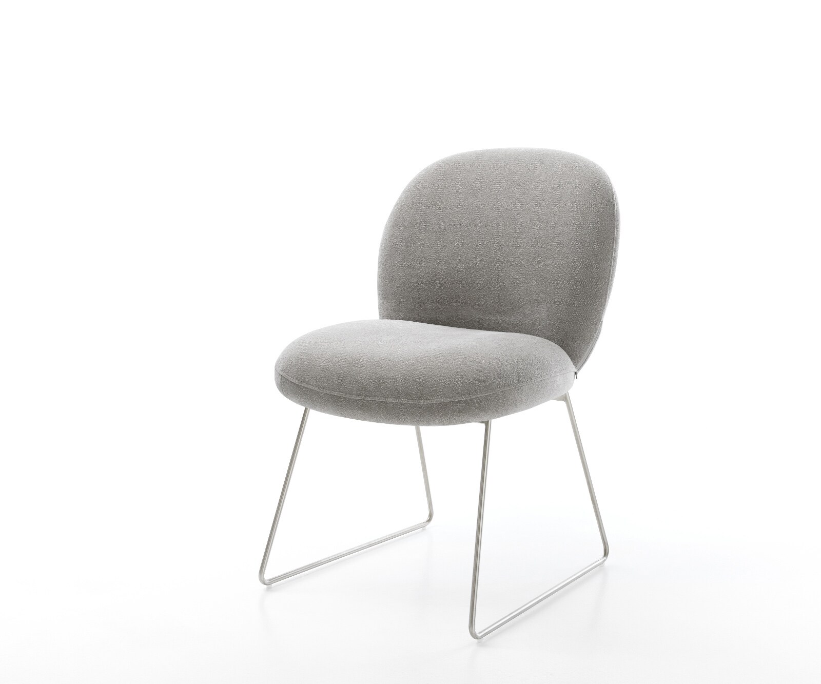 Chaise-de-salle-à-manger Nube-Flex tissu structuré doux gris pied trapèze acier inoxydable resorts ensachés 1
