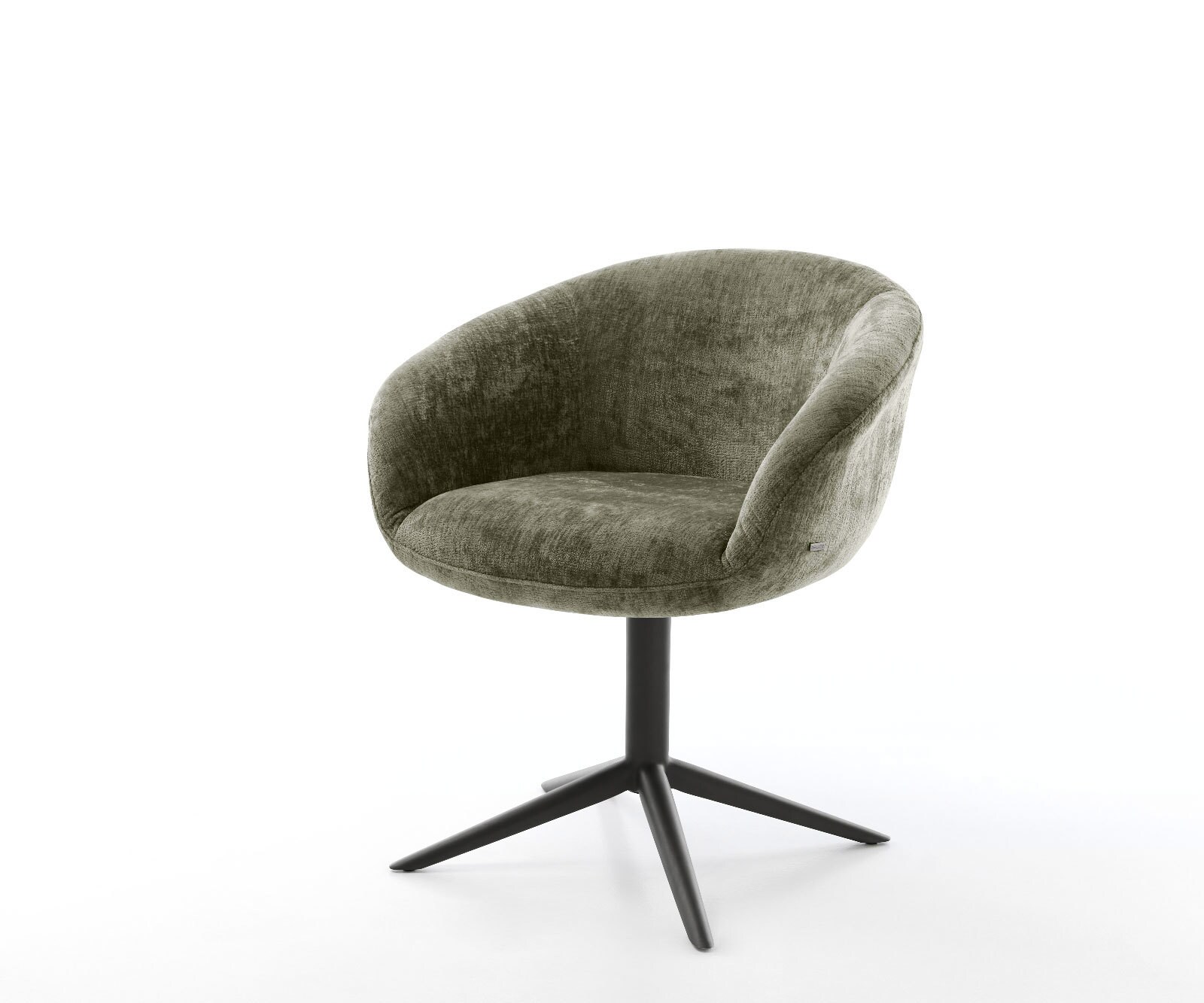 Chaise-pivotante Vinka-Flex avec accoudoirs chenille olive pied de chaise 4 branches noir pivotement sur 360° fonction bascule ressorts ensachés