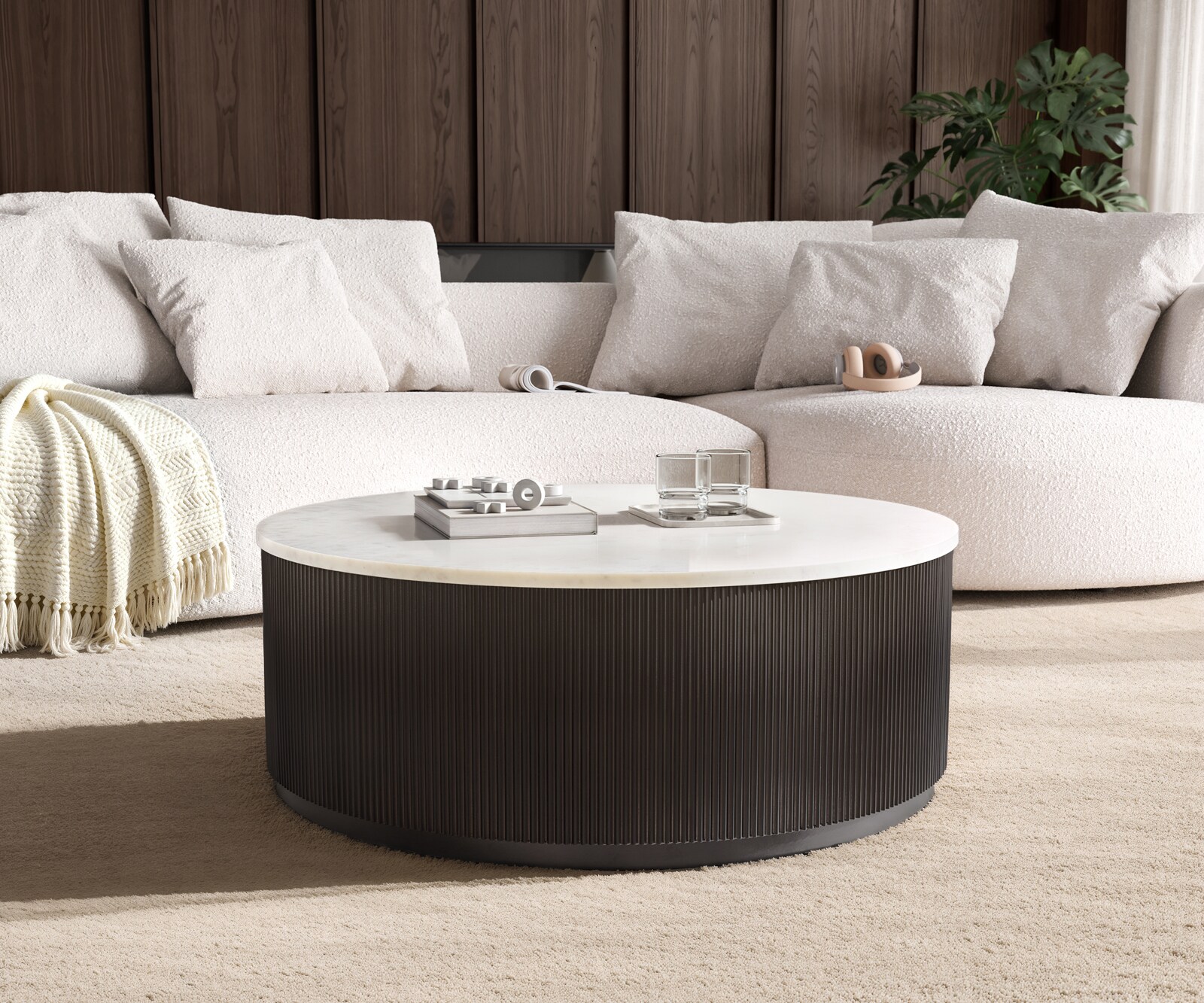 Table-basse Fiorano 90x90 cm Marbre blanc Métal noir antique 4