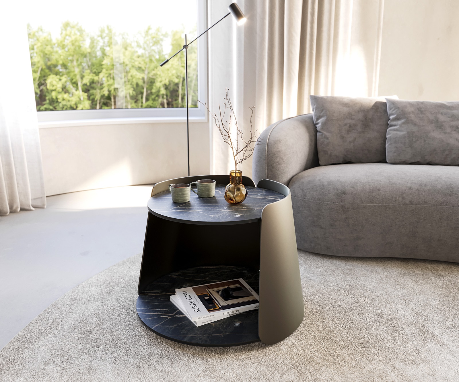 Table-basse Daban 59x59 cm Céramique Laminam®Noir Desir Marron Piétement Métal couleur titane 2