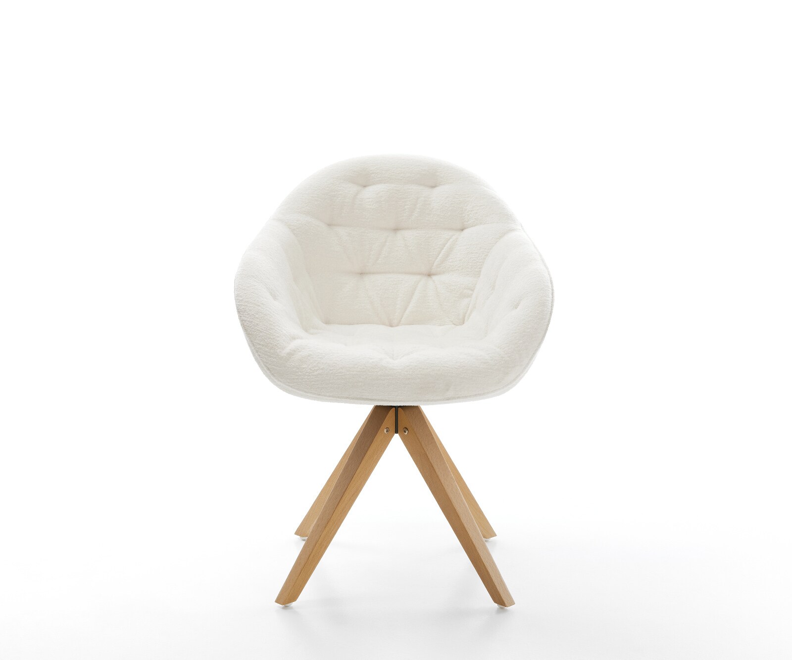 Chaise-pivotante Gaio-Flex bouclé doux beige pied en bois angulaire naturel pivotement sur 180° 1
