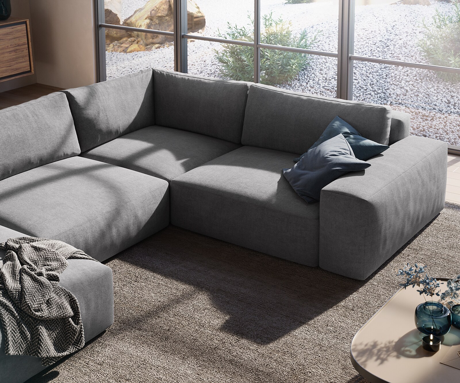 Canapé panoramique Lanzo XL 360x260 cm Microfibre Gris Recamière variable 5