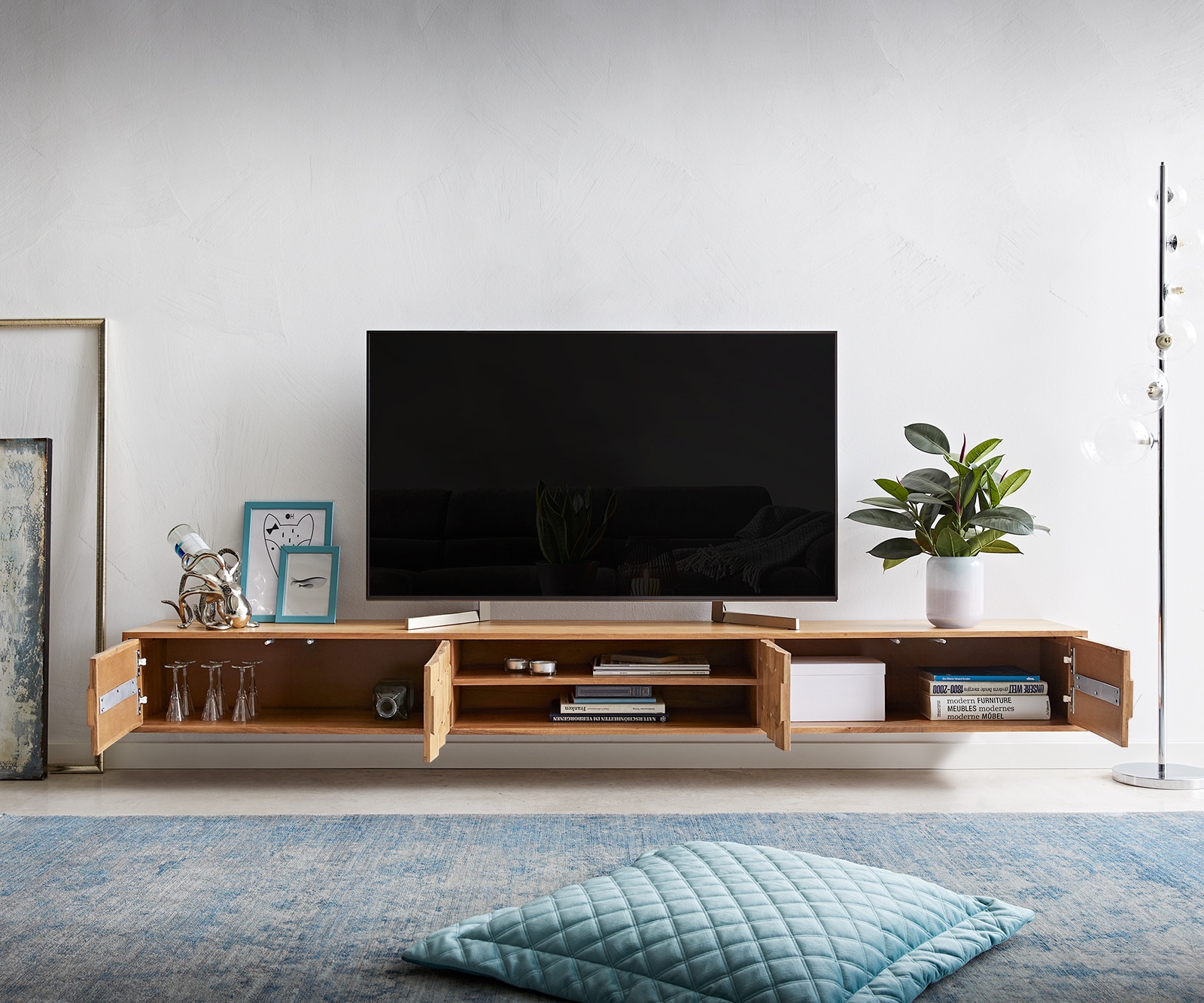 Meuble-TV  Fevo 240 cm acacia nature 4 portes flottant 4