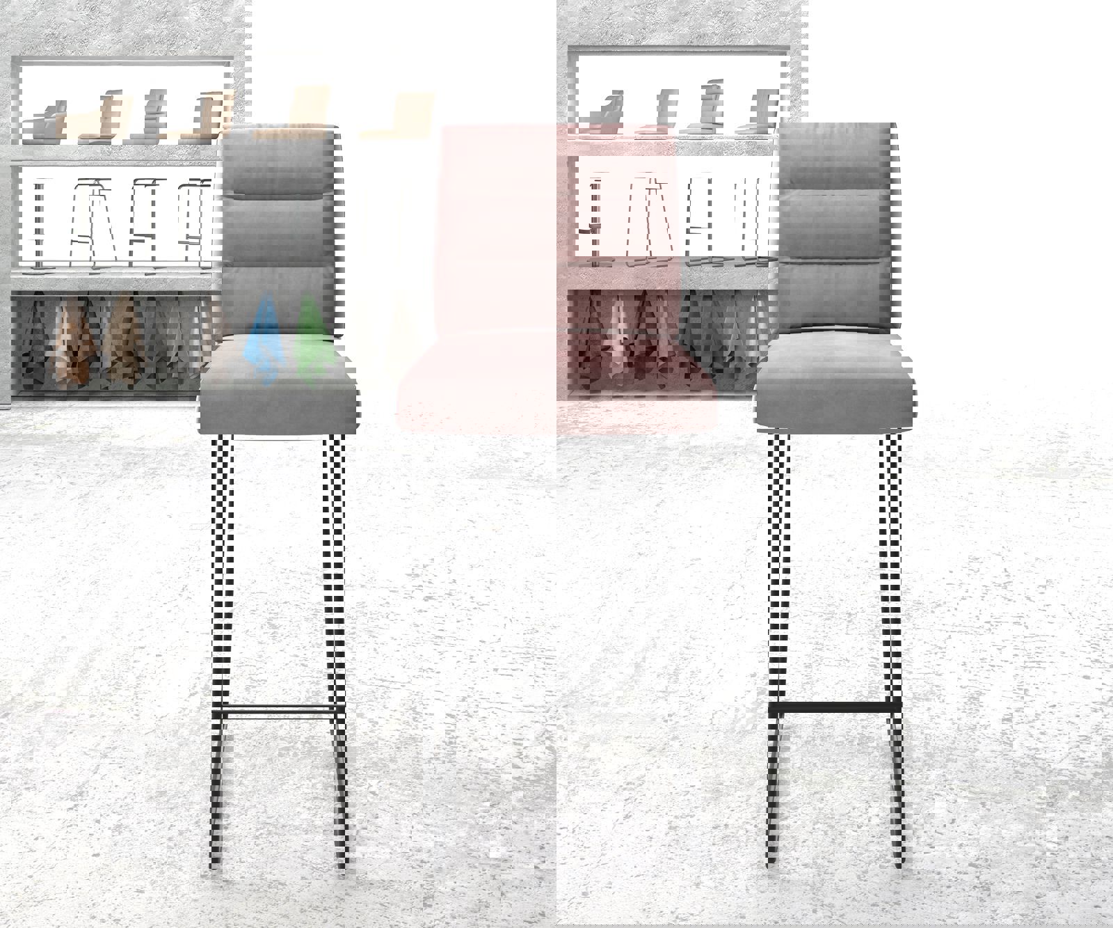 Chaise-de-bar Pela-Flex velours rosé cadre de patins métal 1 Chaise-de-bar Pela-Flex velours rosé cadre de patins métal 1