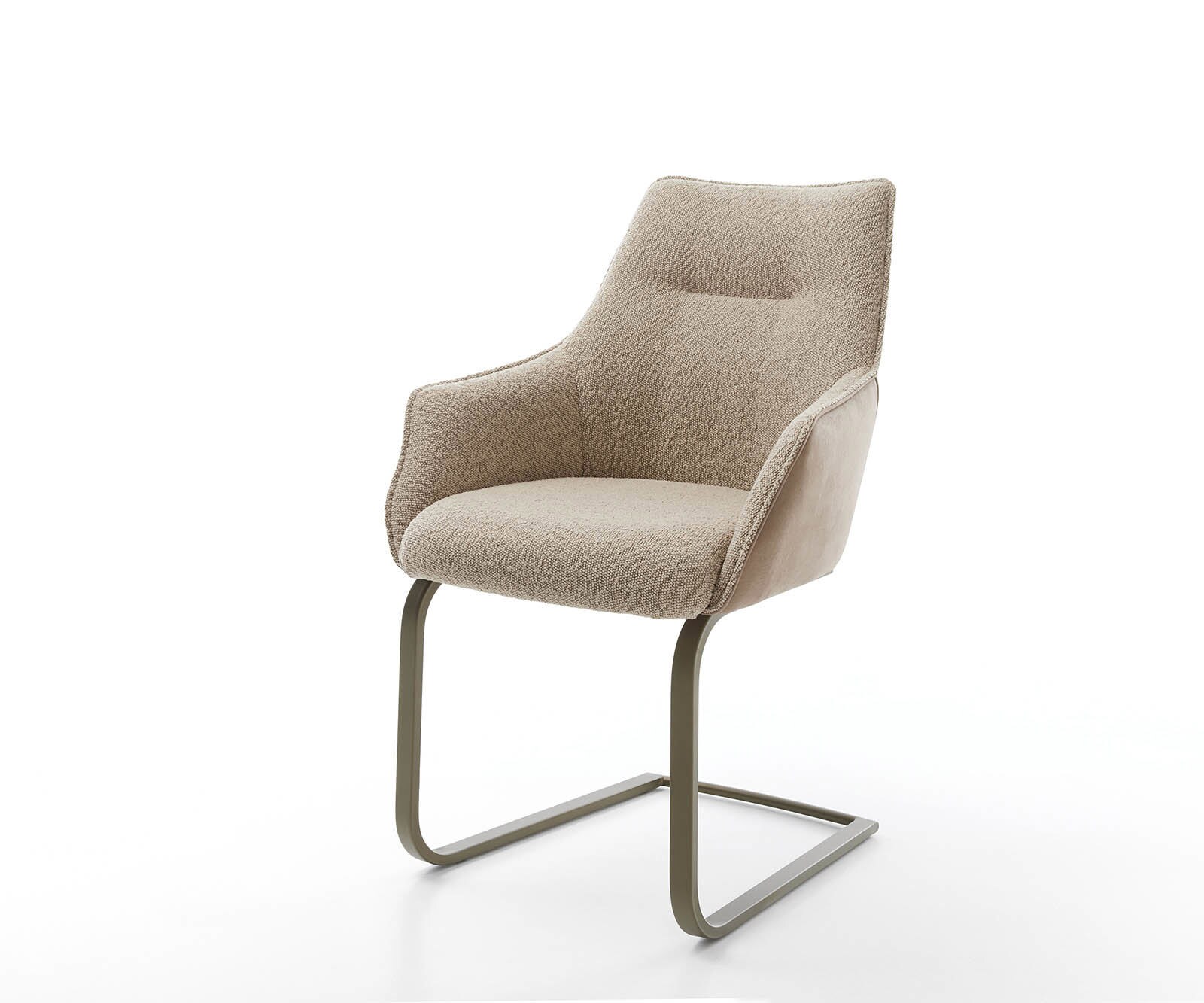 Cantilever Alja-Flex avec accoudoirs tissu mixte couleur boue pied cantilever plat aspect titane ressorts ensachés 1