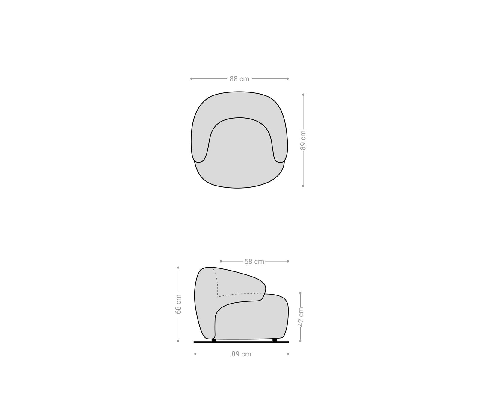 Fauteuil lounge Nova 88x88 cm Bouclé Crème-Blanc 6