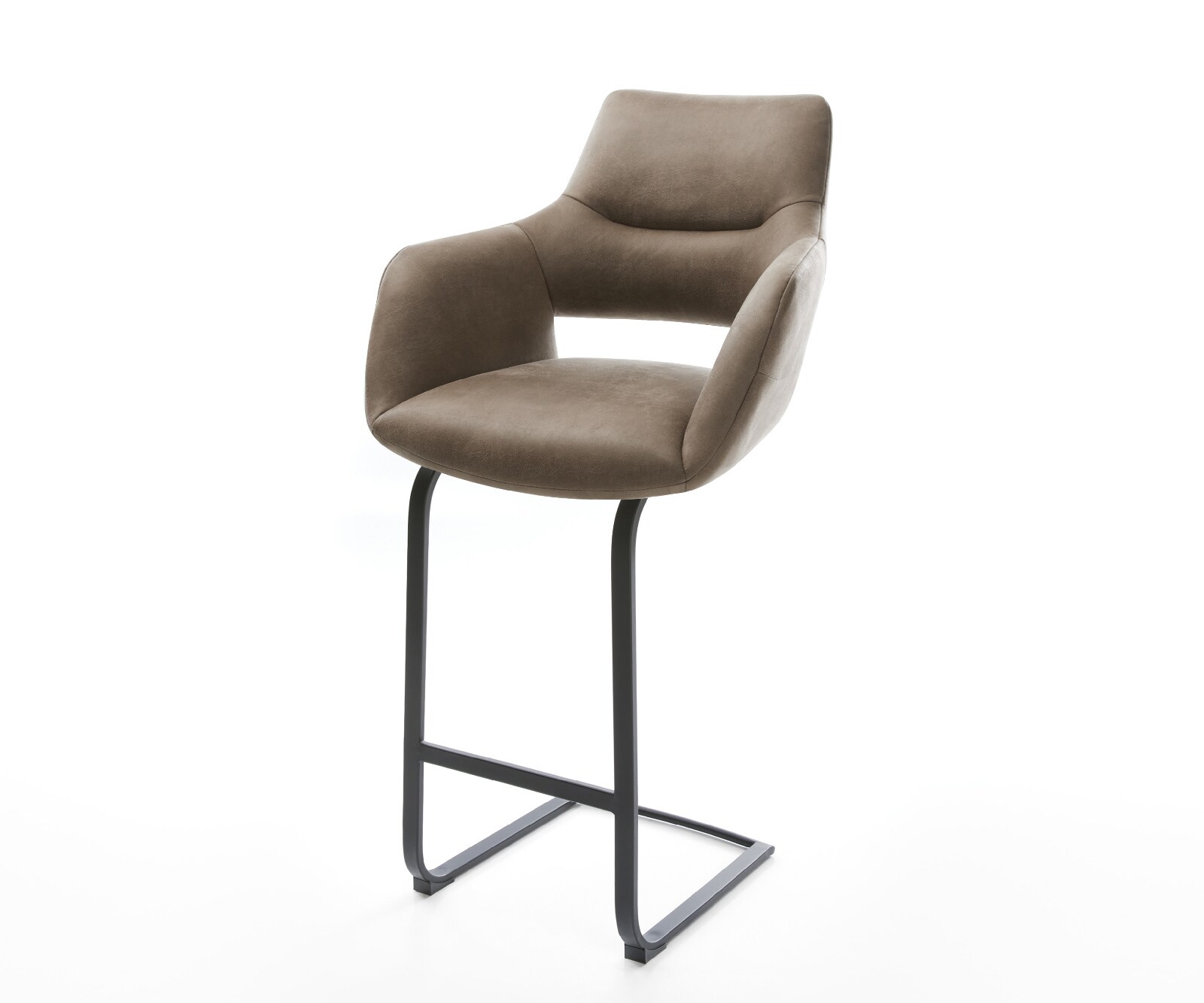 Chaise-de-bar Yago-Flex Microfibre Taupe Vintage Pied cantilever plat noir Noir Ressort ensaché 1