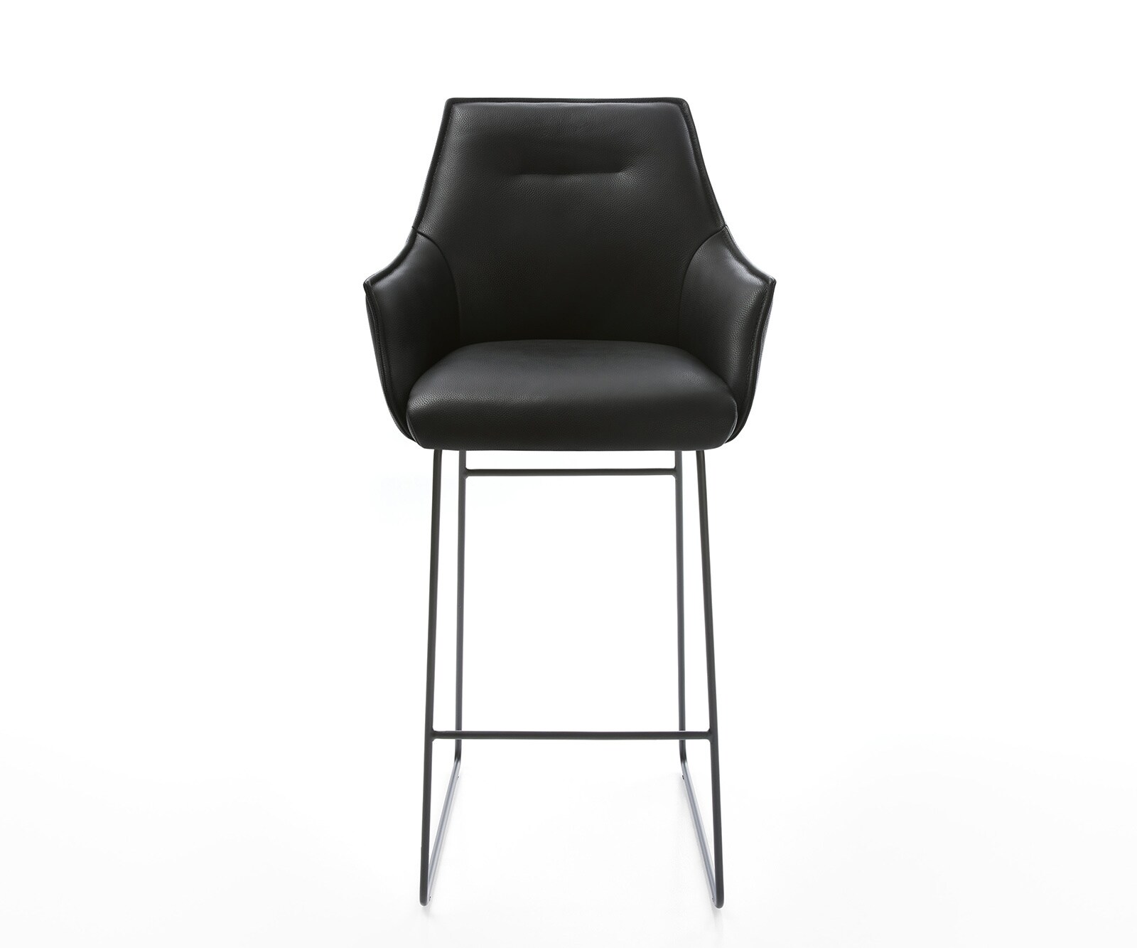 Chaise-de-bar Alja-Flex cuir véritable noir cadre à patins métal noir ressorts ensachés 2