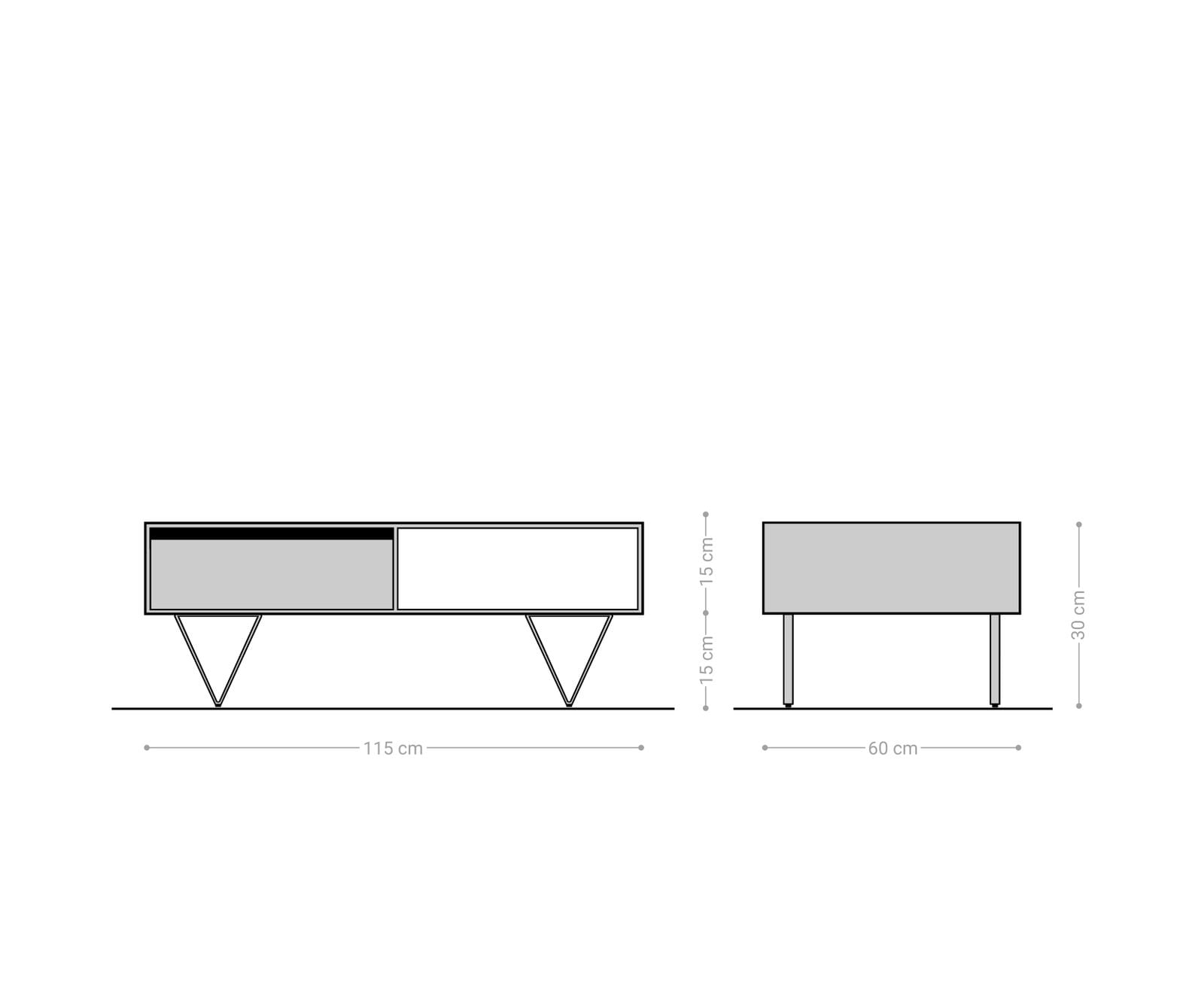 Table-basse Stonegrace 115x60 cm Acacia marron ardoise 2 tiroirs 1 compartiment Pied en V noir 4 Table-basse Stonegrace 115x60 cm Acacia marron ardoise 2 tiroirs 1 compartiment Pied en V noir 4