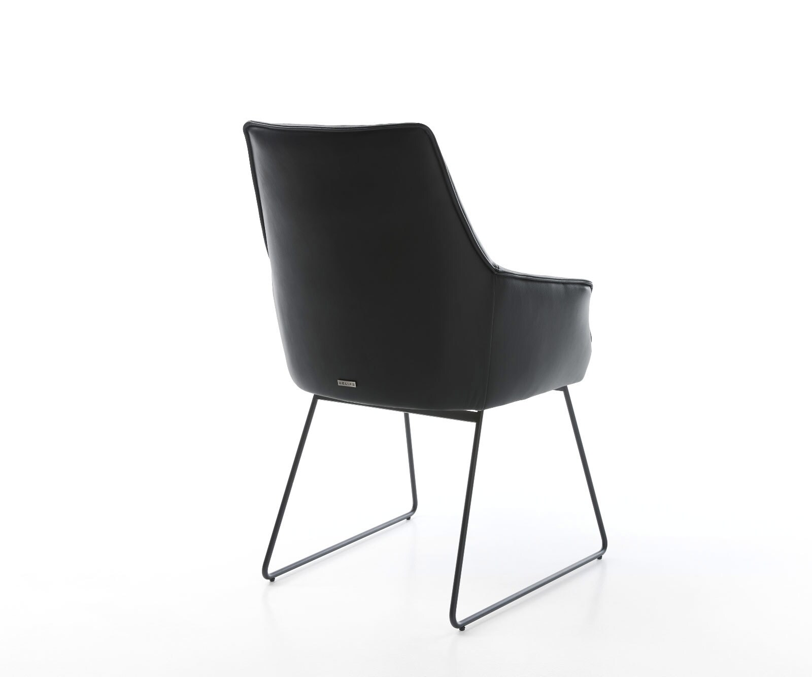 Chaise-de-salle-à-manger Alja-Flex avec accoudoirs cuir de vache noir pied trapèze noir ressorts ensachés 4 Chaise-de-salle-à-manger Alja-Flex avec accoudoirs cuir de vache noir pied trapèze noir ressorts ensachés 4