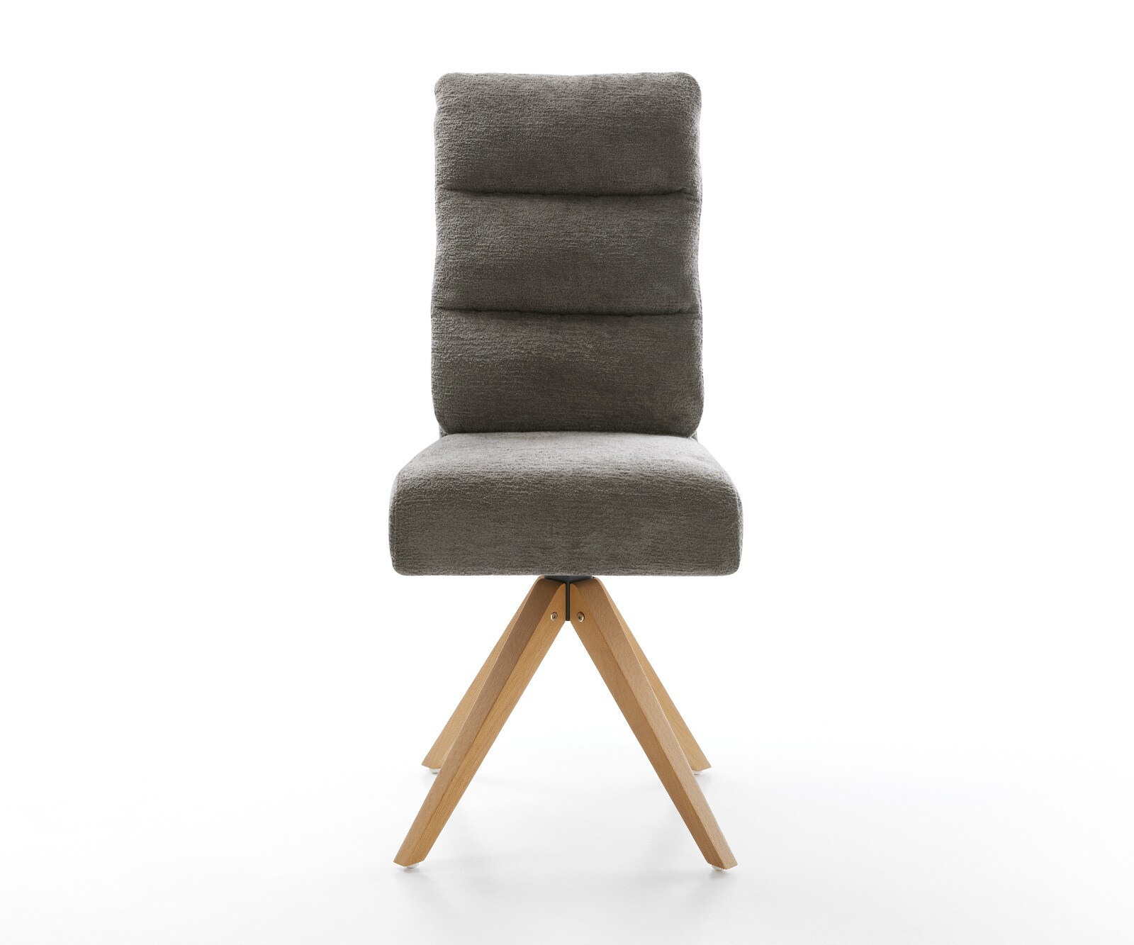 Chaise-pivotante Pela-Flex bouclé doux couleur boue pied en bois angulaire naturel pivotement sur 180° resorts ensachés 2