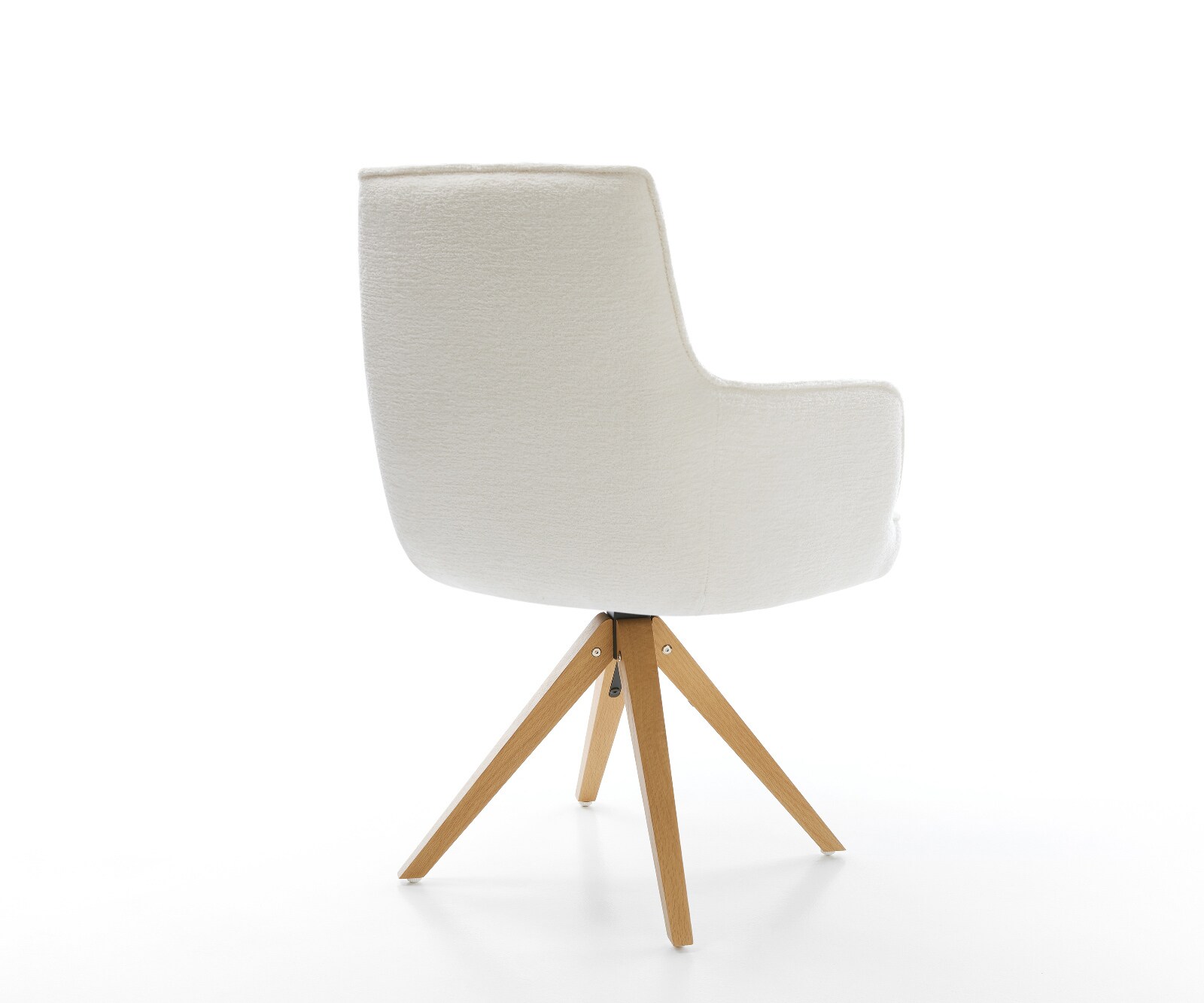 Chaise-pivotante Heira-Flex avec accoudoirs bouclé doux beige pied en bois angulaire naturel pivotement sur 180° resorts ensachés 5