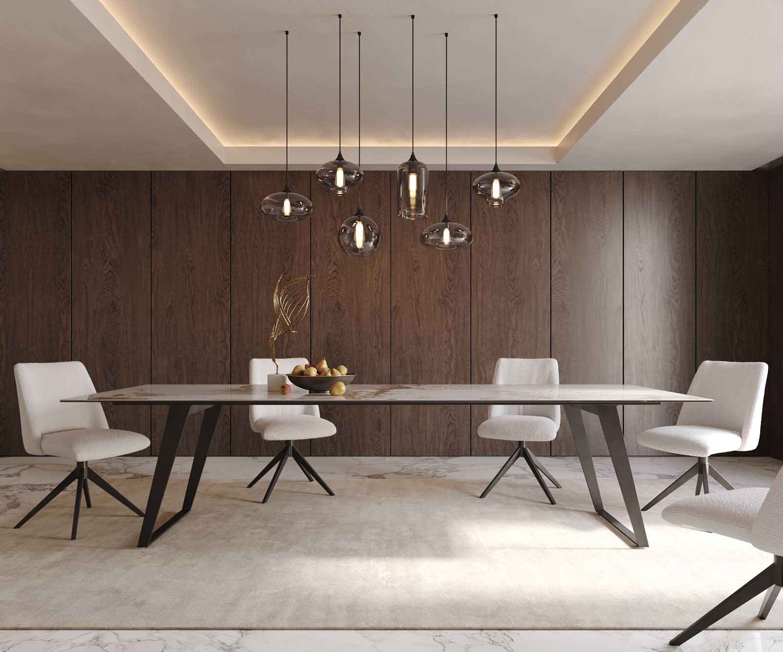 Table à manger Edge 300x100 céramique Minas mélange blanc-beige métal incliné noir 2