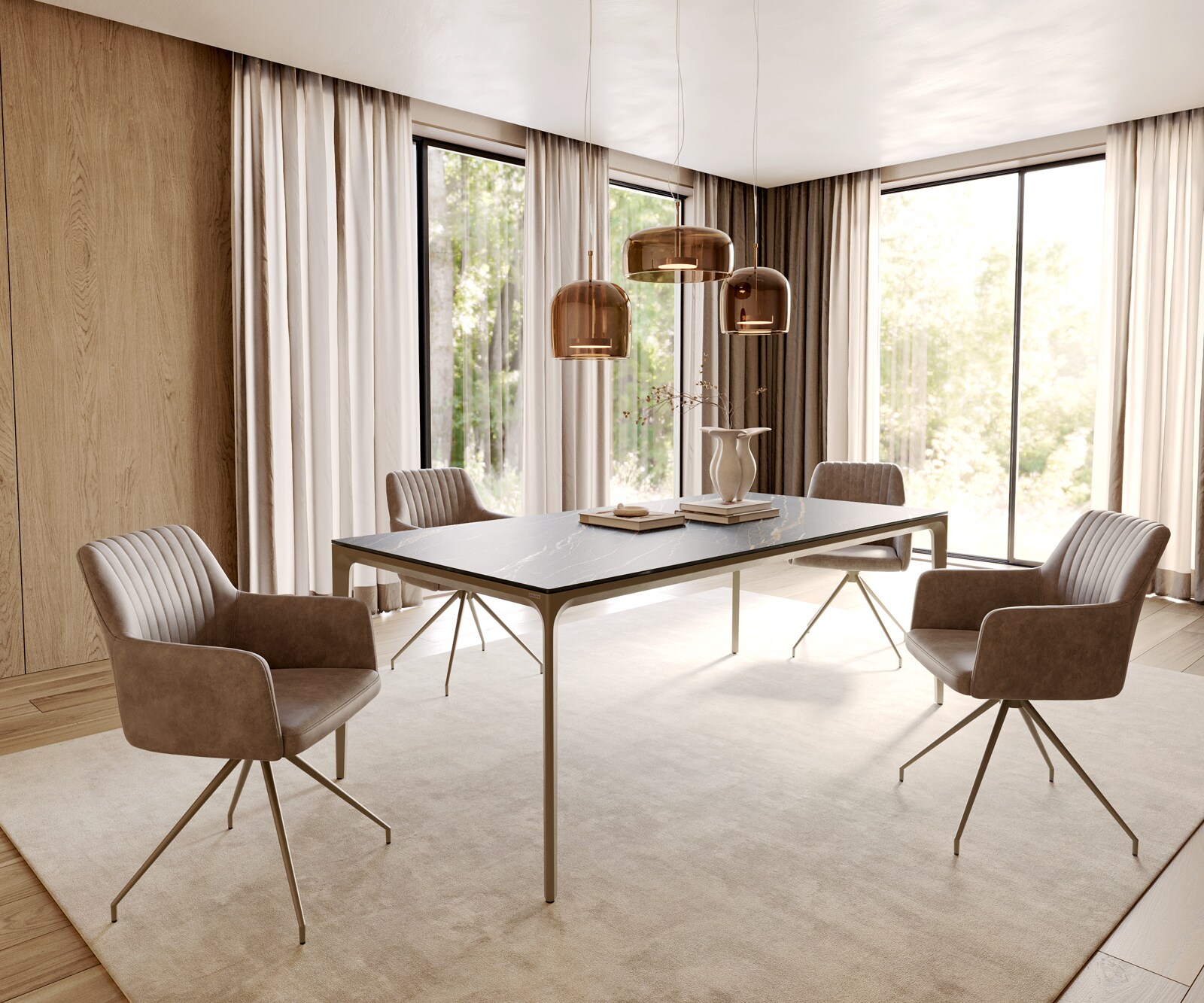 Table-à-manger Escina 200x100 cm Céramique Laminam®Noir Desir Marron Piétement Aluminium 6