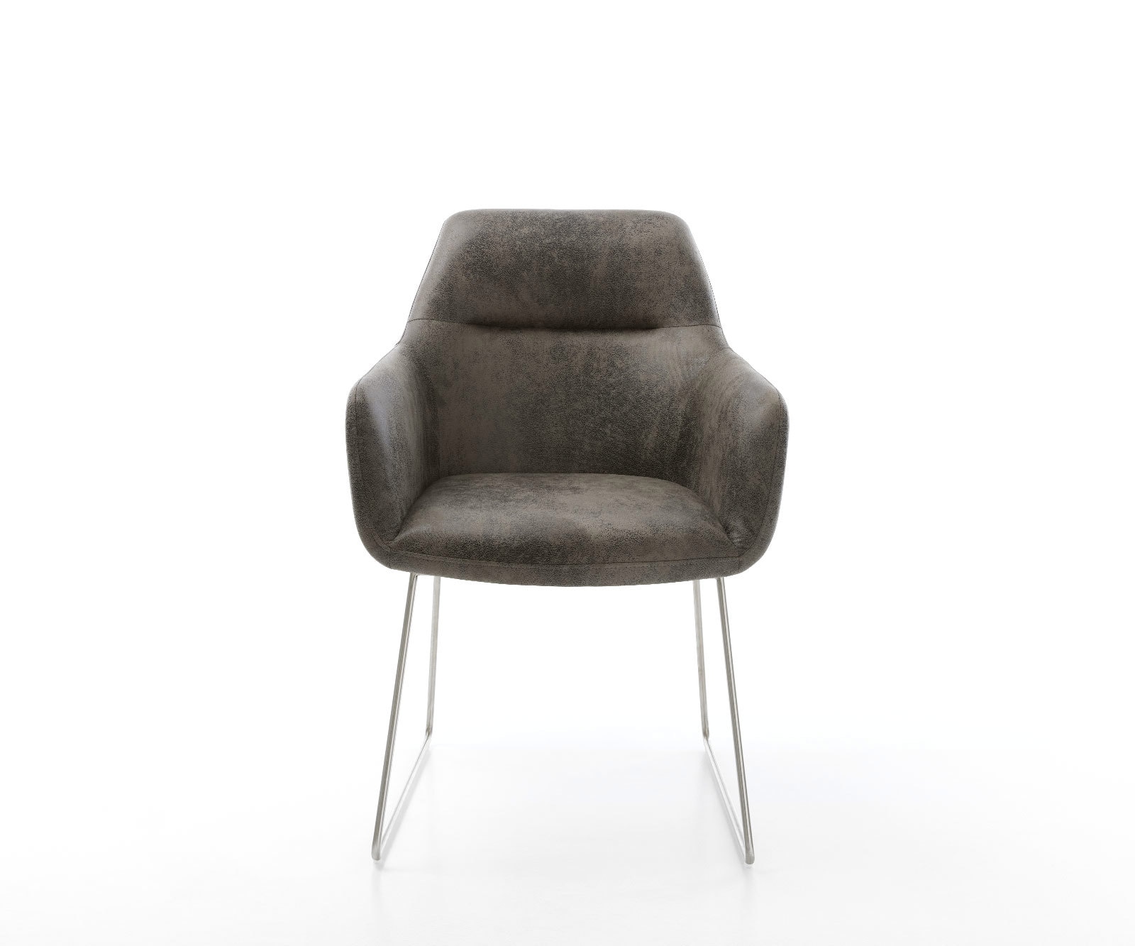 Chaise-de-salle-à-manger Pejo-Flex microvelours gris antique pied trapèze acier inoxydable brossé ressorts ensachés 1 Chaise-de-salle-à-manger Pejo-Flex microvelours gris antique pied trapèze acier inoxydable brossé ressorts ensachés 1