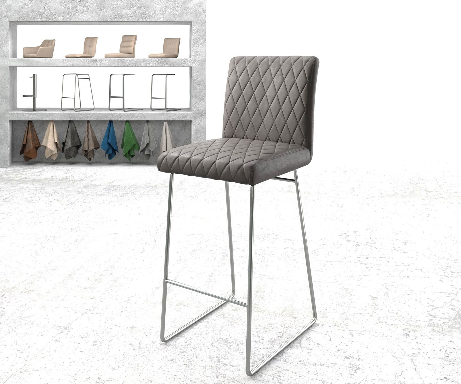 Chaise-de-bar Earnest-Flex piqué en diamant Vintage anthracite  cadre de patins acier inoxydable