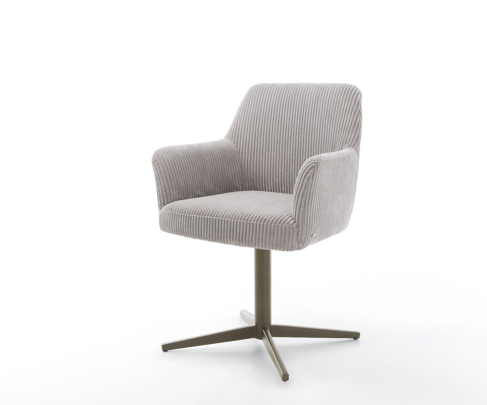 Chaise-pivotante Xana-Flex avec accoudoirs côtelé gris argenté pied de chaise 4 branches aspect titane pivotement sur 360° ressorts ensachés