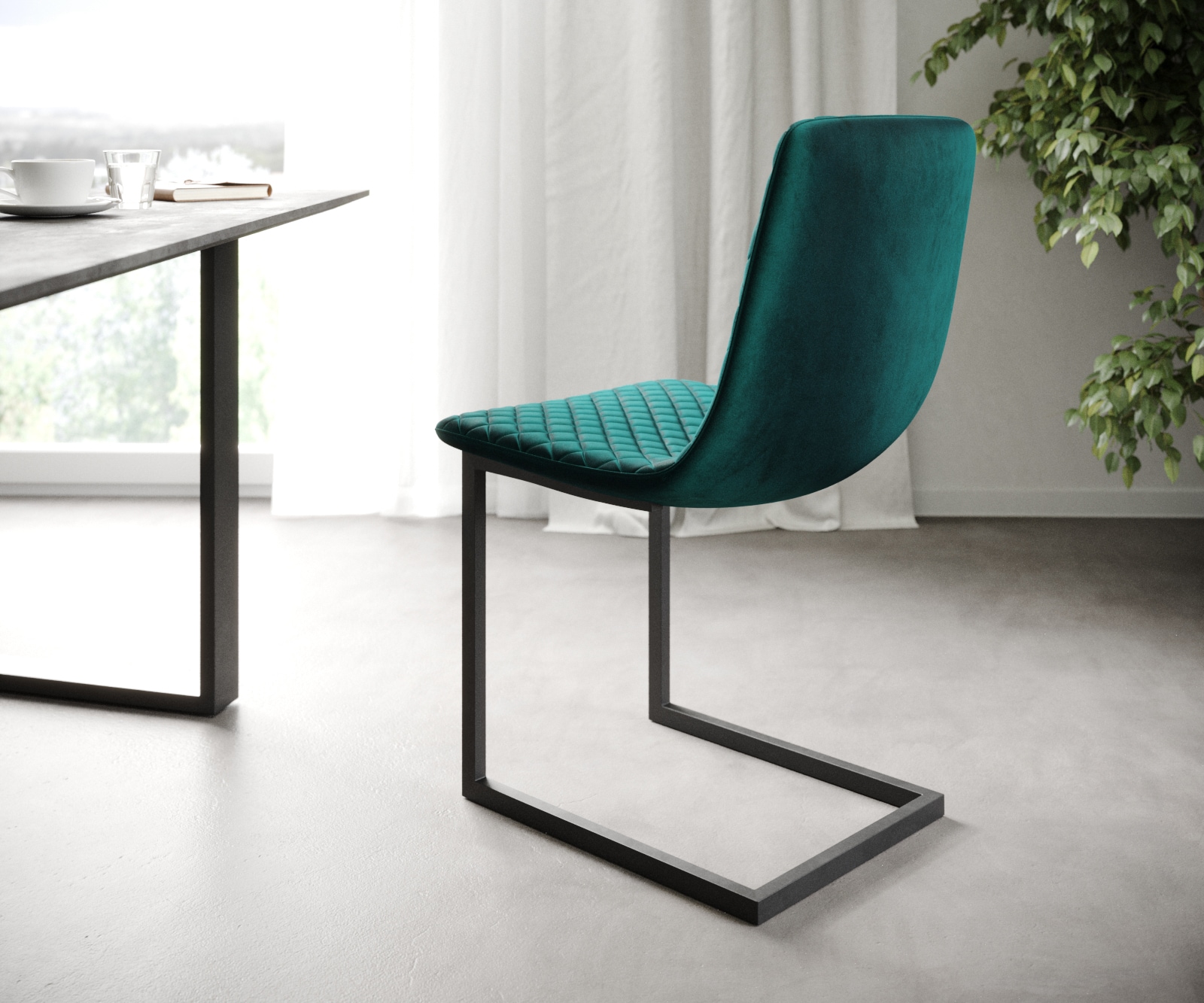 L'ensemble-de-4-chaises Novi-Adesso pétrole velours cantilever 1 L'ensemble-de-4-chaises Novi-Adesso pétrole velours cantilever 1