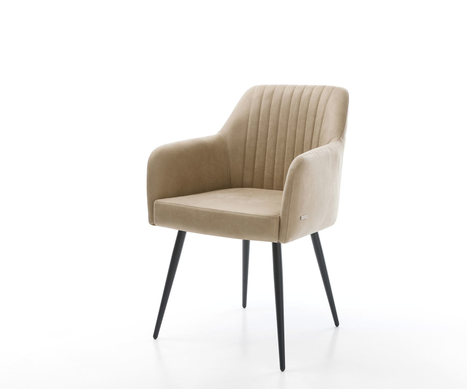 Chaise-de-salle-à-manger Greg-Flex microvelours beige vintage 4 pieds coniques noir ressorts ensachés Chaise-de-salle-à-manger Greg-Flex microvelours beige vintage 4 pieds coniques noir ressorts ensachés