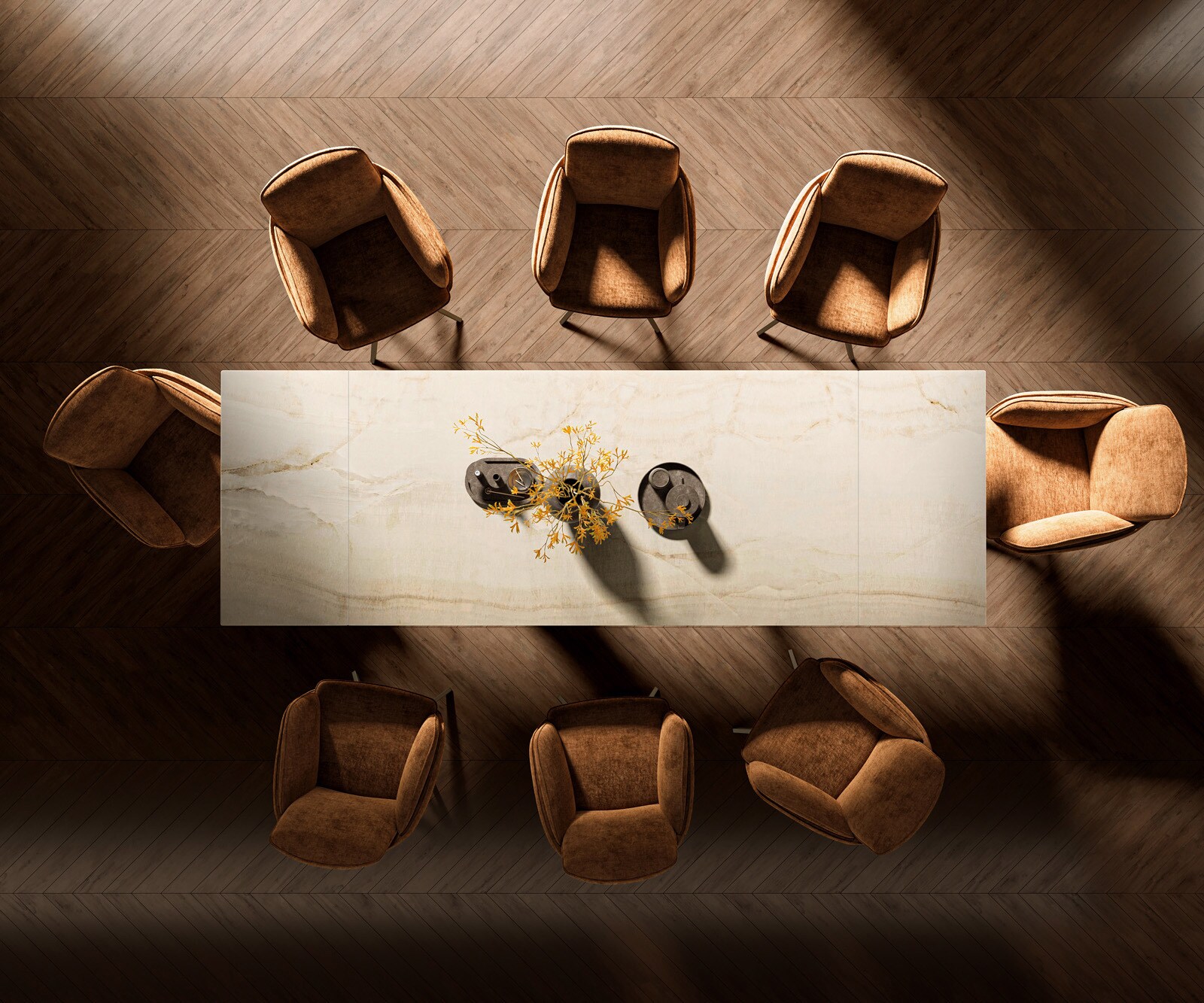 Table à manger Edge 200-300x100 céramique Laminam® Onice Oro cadre en W effet finition titanee extensible 5